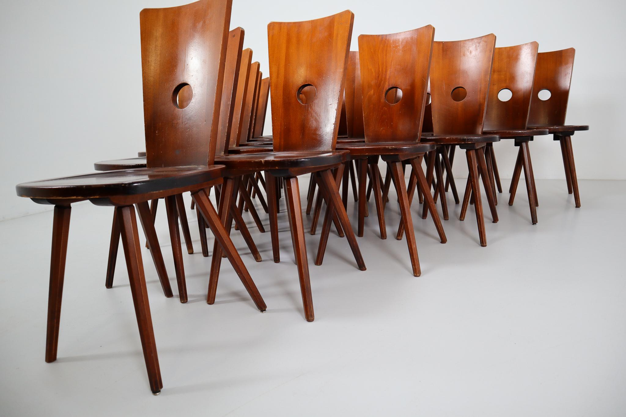 Beech Set of 22 Primitive French Wooden Chairs in the Style of Olavi Hanninen, 1950s