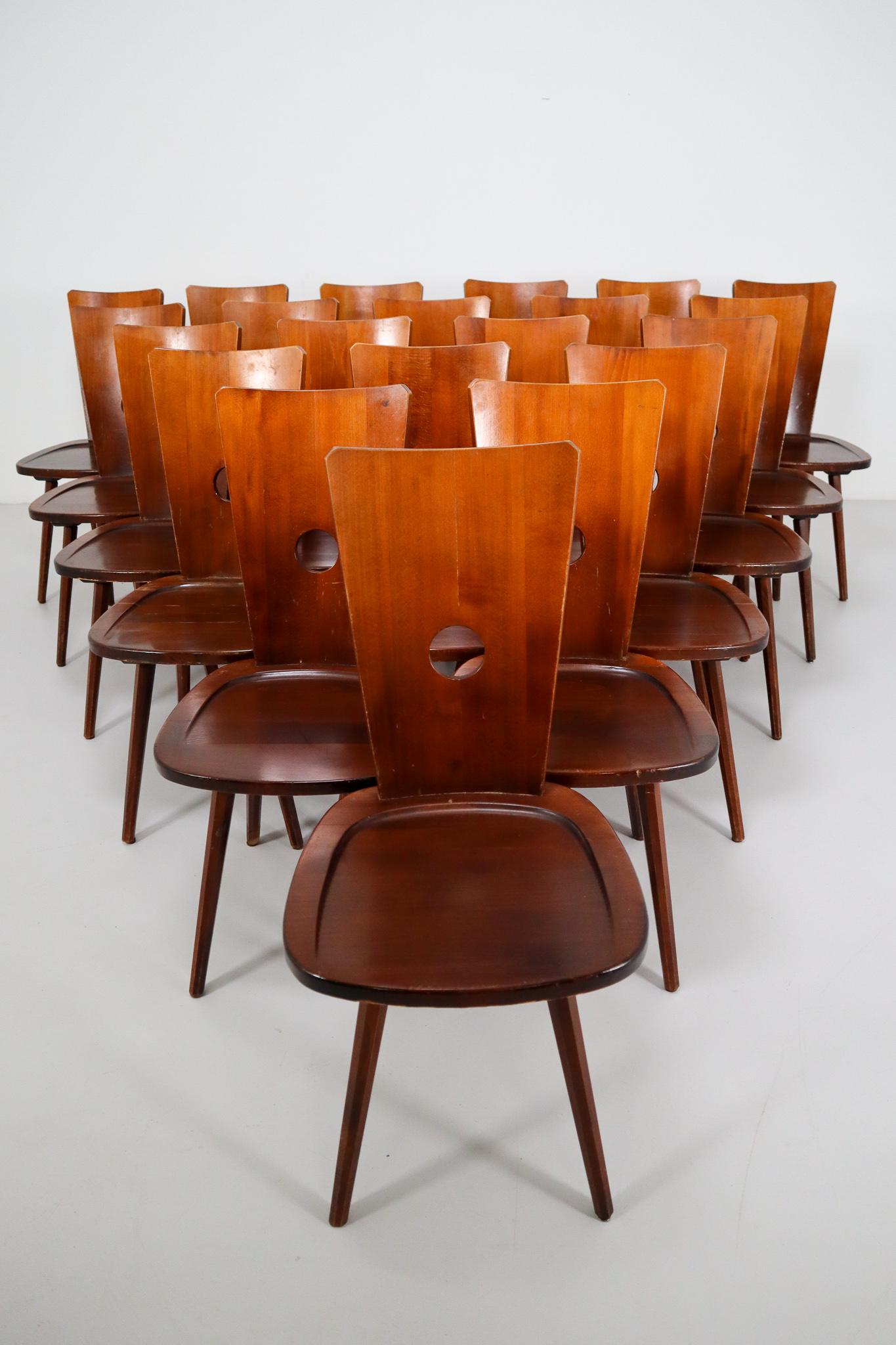 Set of 22 Primitive French Wooden Chairs in the Style of Olavi Hanninen, 1950s 1