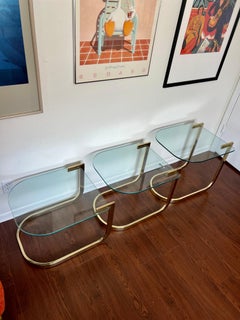 A set of 3 1970's mid century modern glass & brass nesting tables milo baughman