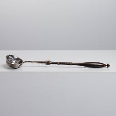 An Antique Silver Ladle, Large Soup & Stew Ladle Sterling Silver Wood Handle