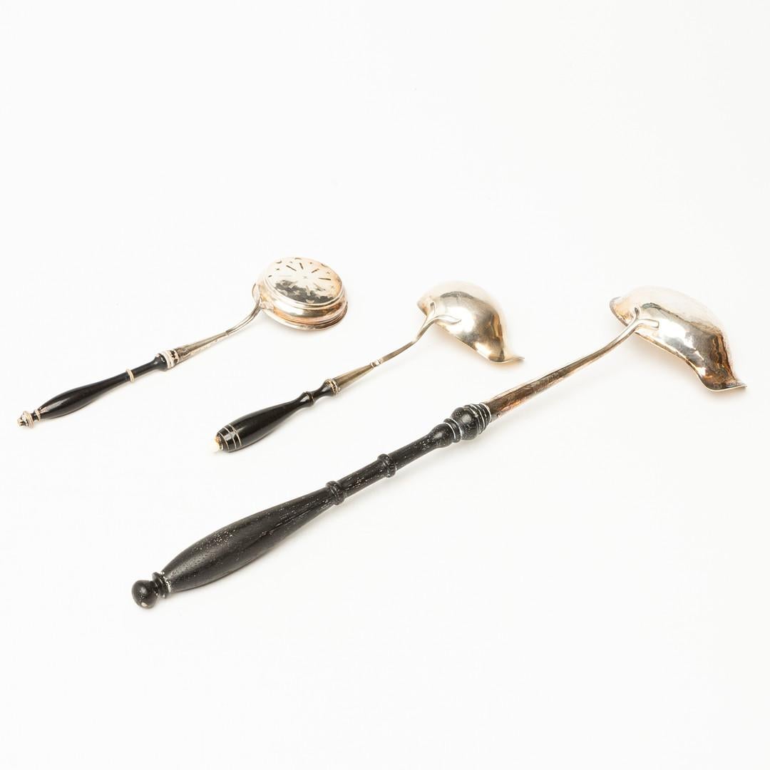 Set aus 3 antiken Silber-Lampen, großen Suppen- und Stew-Lampengriffen aus Sterling-Holz (Art déco) im Angebot