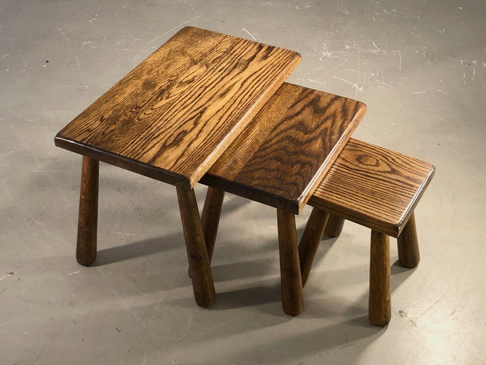 Mid-20th Century A Set of 3 BRUTALIST RUSTIC-MODERN Gigogne TABLES in MAROLLES Style, France 1950
