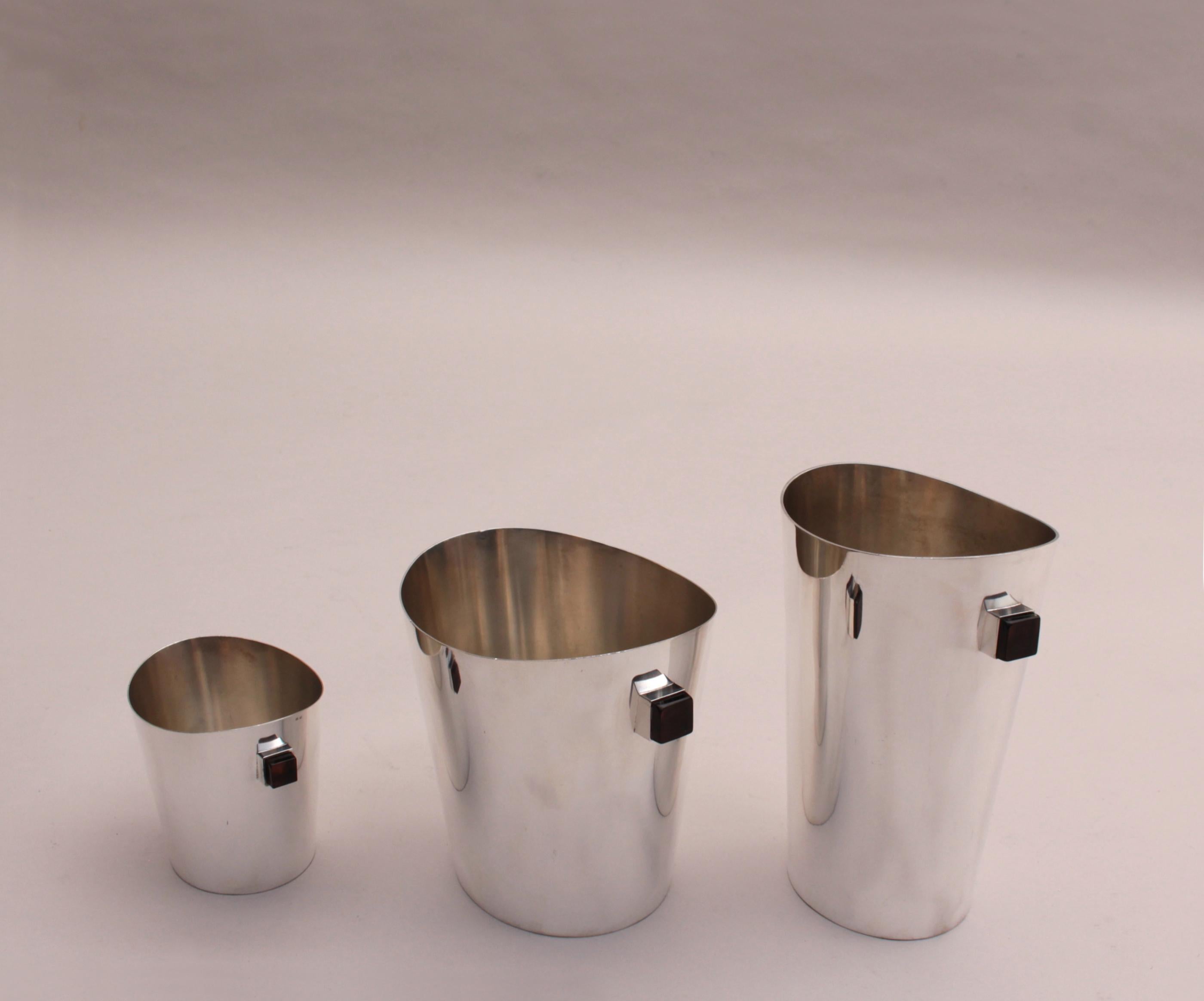 Art Deco A set of 3 Fine 1970s Silver Plated Buckets For Sale