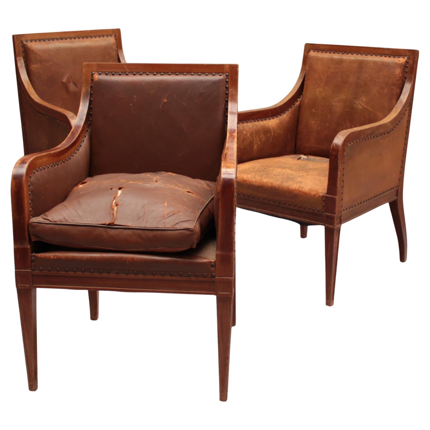 A Set of 3 Fine French 1930s Office Armchairs - 1 desk chairs and 2 Visitors -