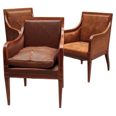 Conjunto de 3 sillones de oficina franceses de los años 30 - 1 de escritorio y 2 de visita -