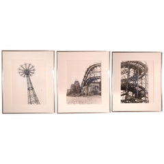 Vintage Set of 3 Framed Black and White Coney Island Photographs, Leonard Lewis, 1999