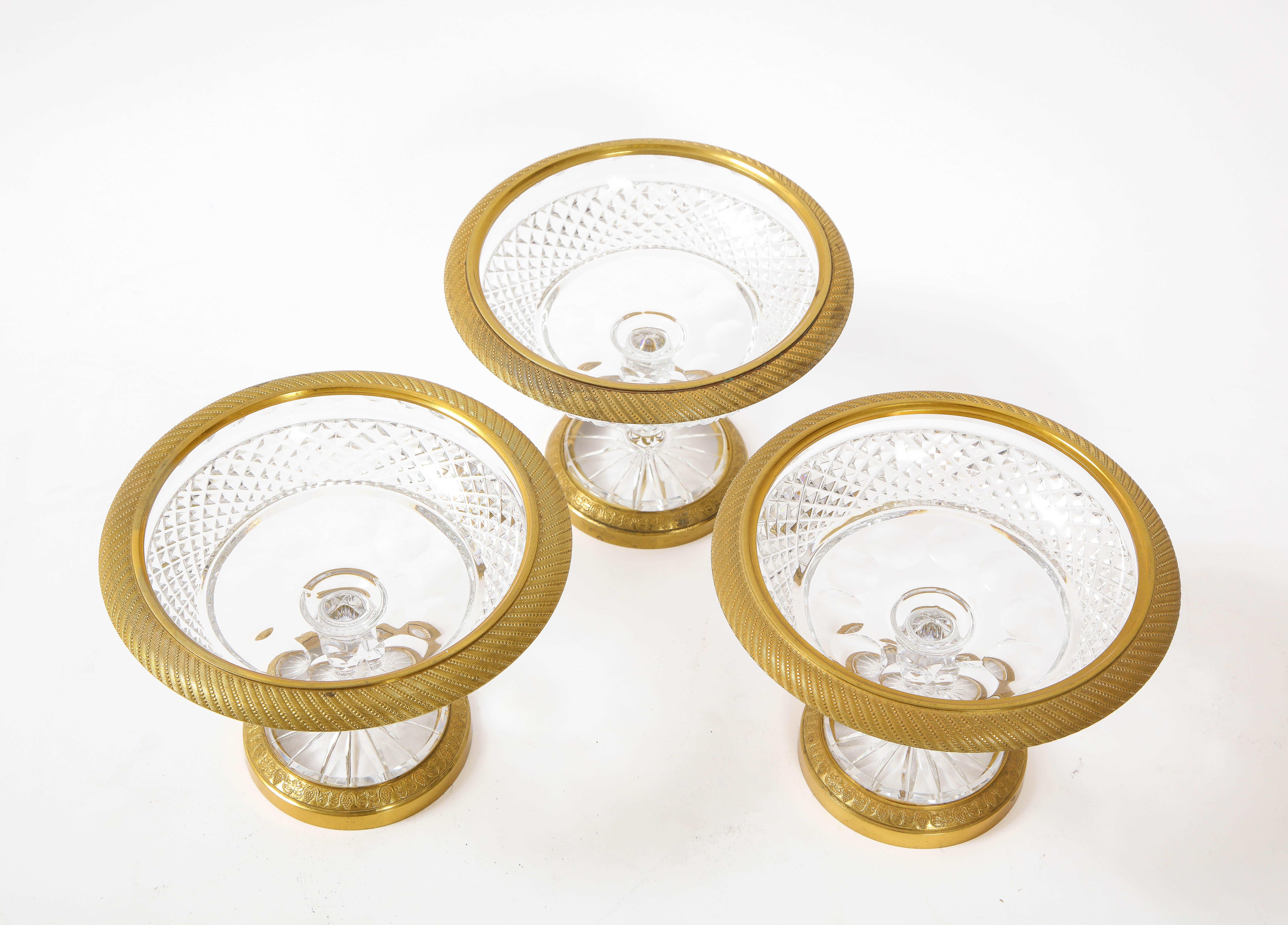 Set of 3 French Dore Bronze Mounted Baccarat Crystal Candy Bowls For Sale 1