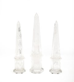 A Set of 3 French Rock Crystal Octagonal Obelisks