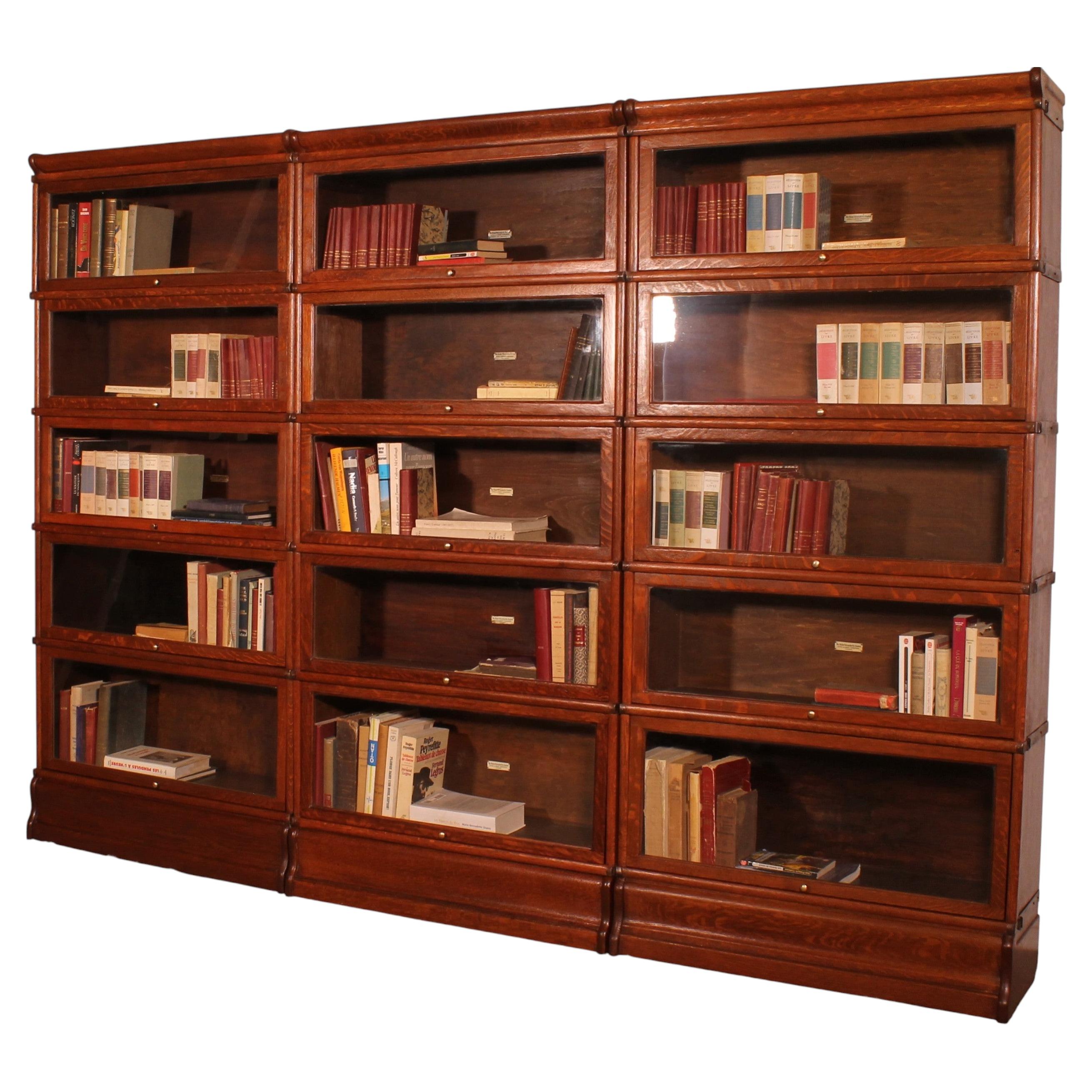 A Set Of 3 Globe Wernicke Oak Bookcases -19th Century