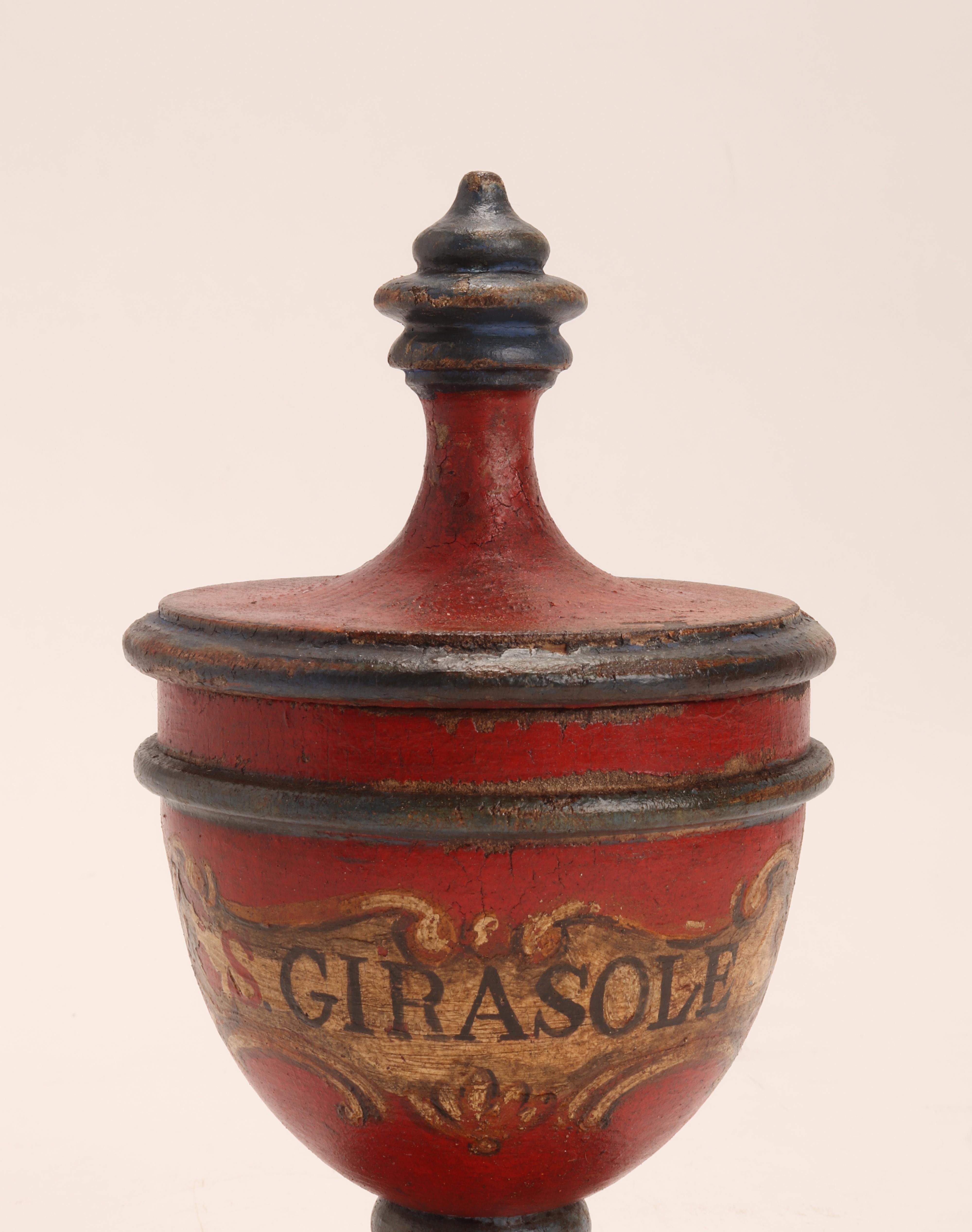Fruitwood Set of 3 Herbalist Pharmacy Wooden Jars, Italy 1880
