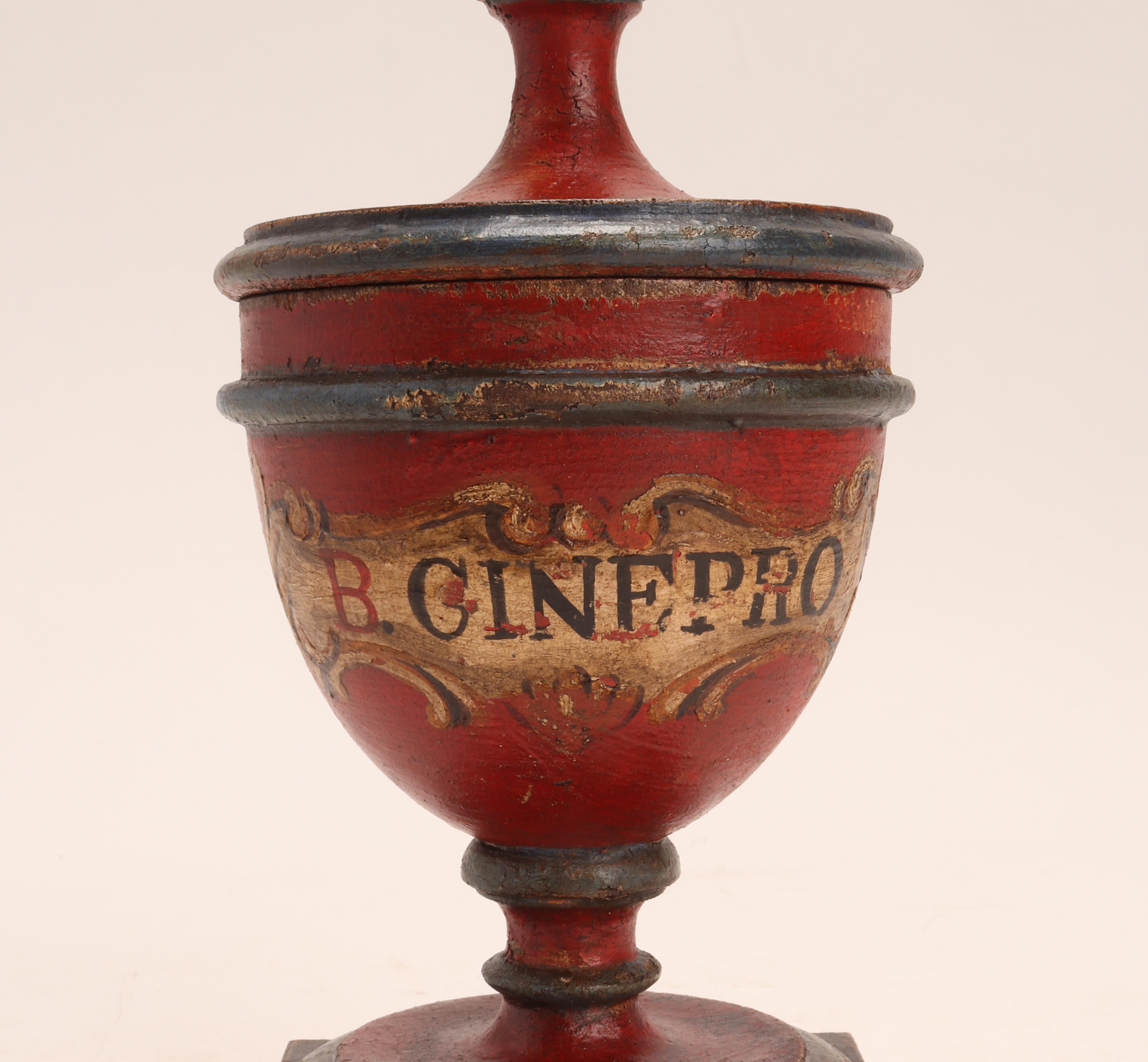 Set of 3 Herbalist Pharmacy Wooden Jars, Italy 1880 1