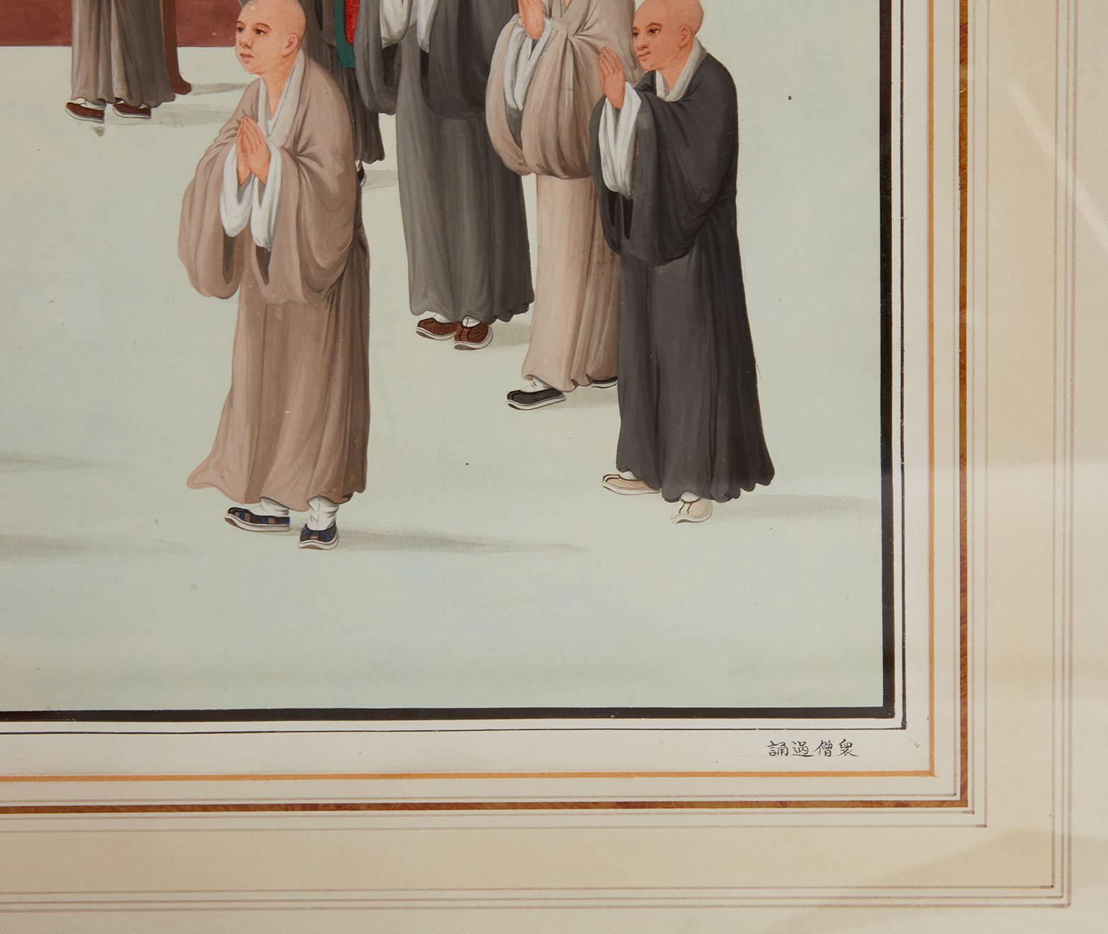 Ensemble de 3 grandes scènes de cour chinoises Bon état - En vente à Lyndhurst, NJ
