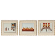 Ensemble de 3 grandes scènes de cour chinoises