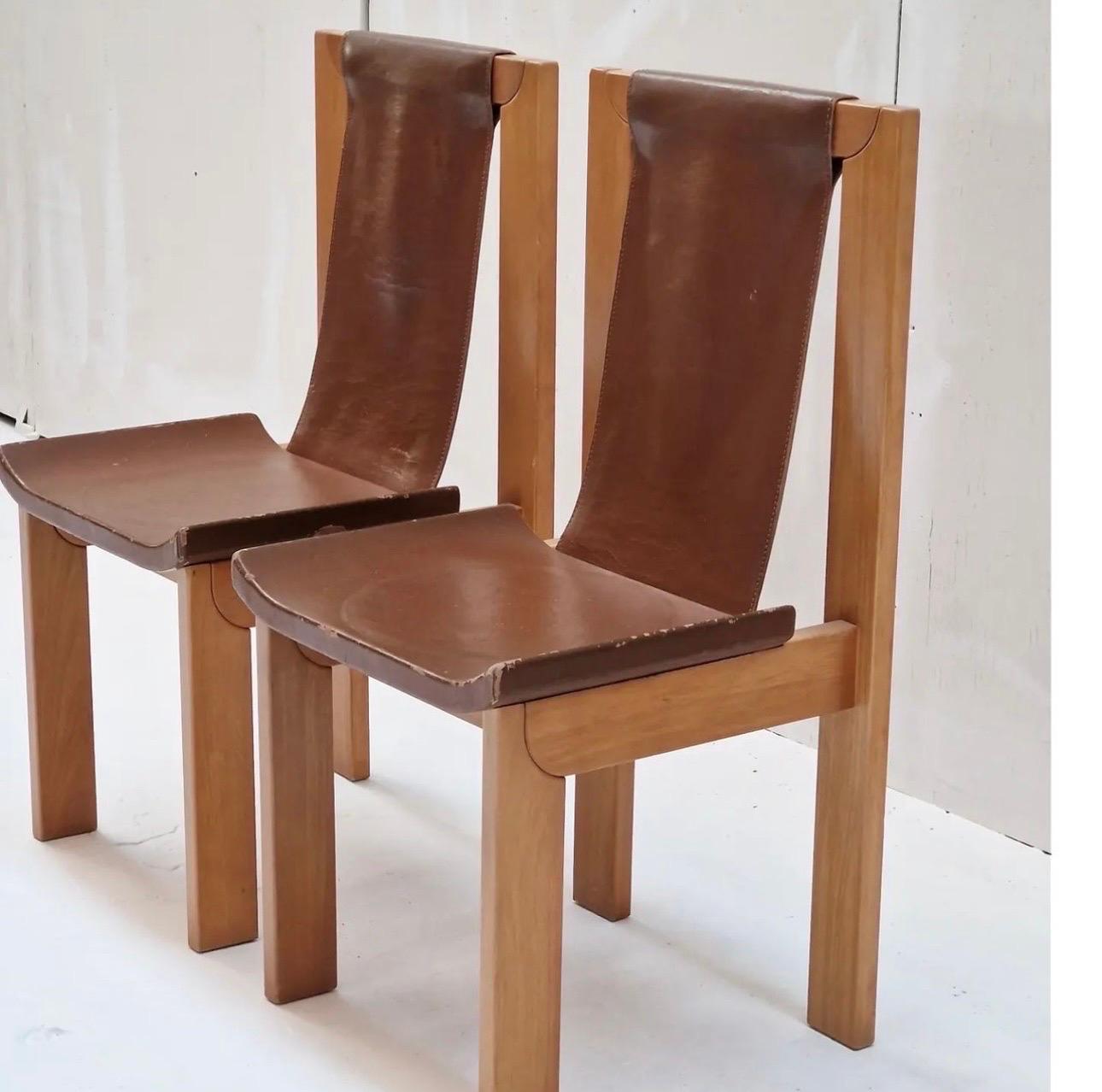 Modern Set of 3 Leather and Elm Regain Chairs