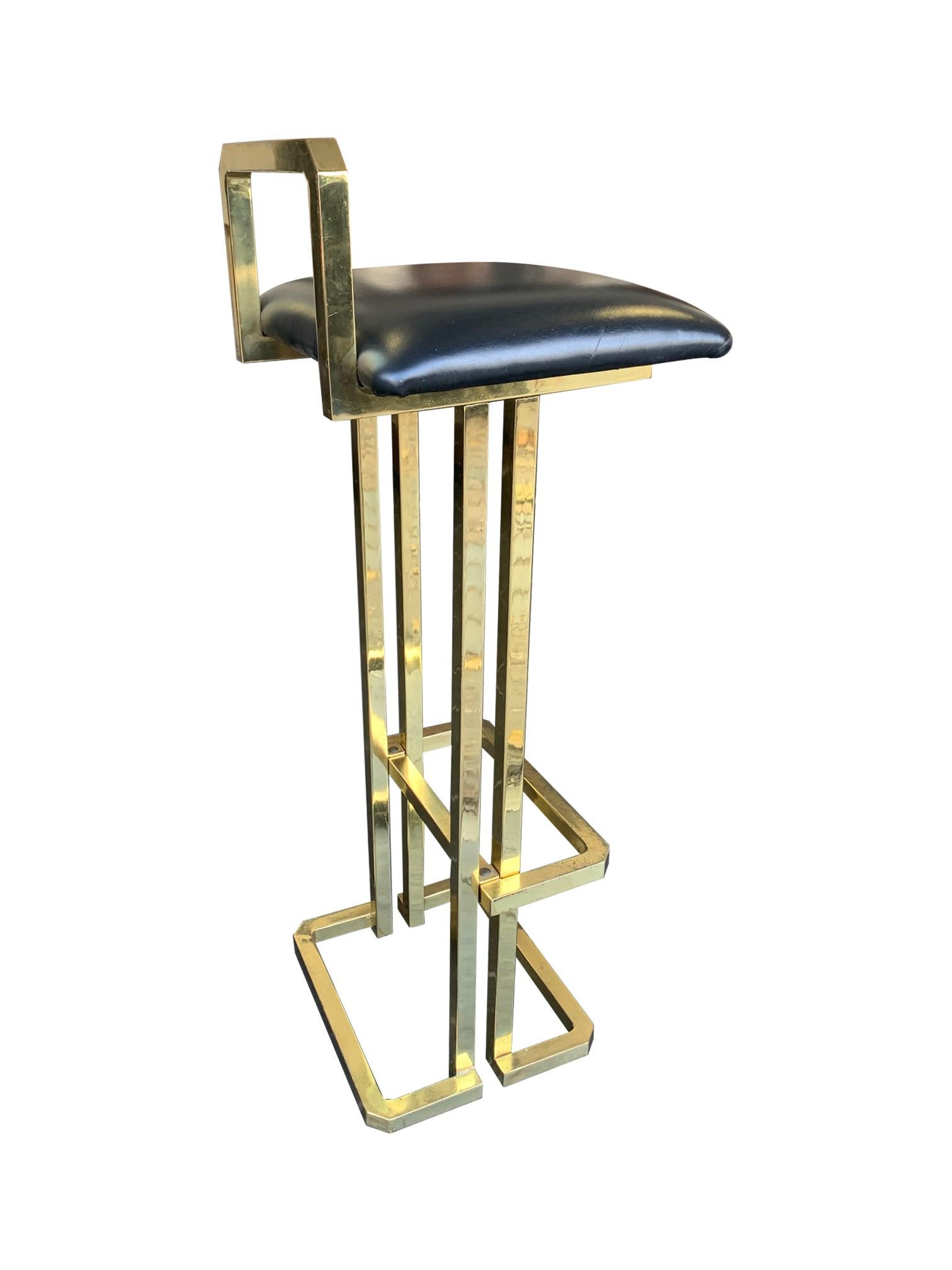 Set of 3 Maison Jansen Style Gilt Metal Stools with Black Leather Seat Pads For Sale 4