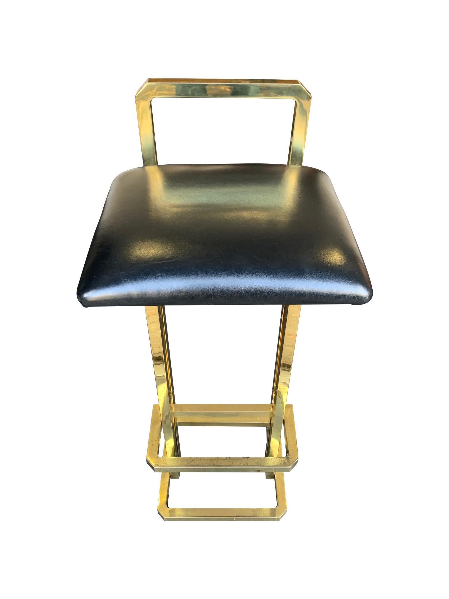 Set of 3 Maison Jansen Style Gilt Metal Stools with Black Leather Seat Pads 5
