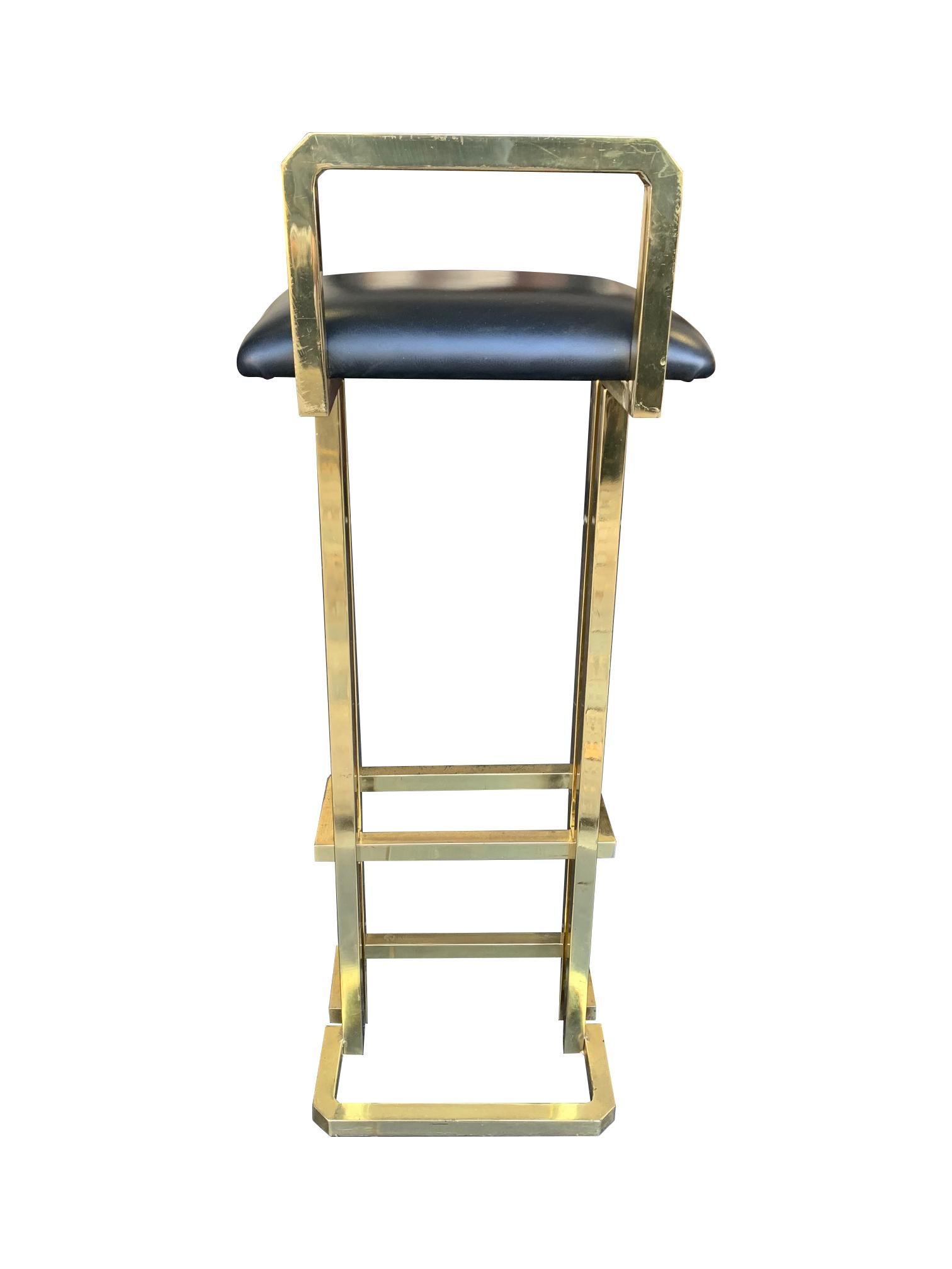 Set of 3 Maison Jansen Style Gilt Metal Stools with Black Leather Seat Pads For Sale 2