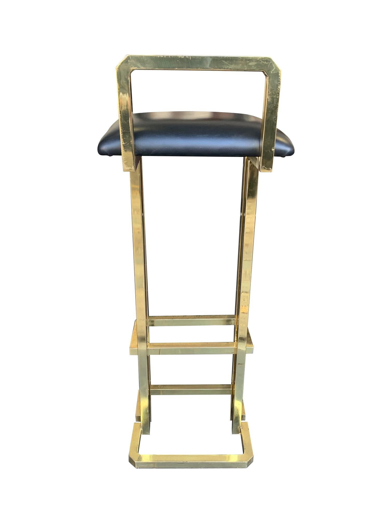 Set of 3 Maison Jansen Style Gilt Metal Stools with Black Leather Seat Pads 2