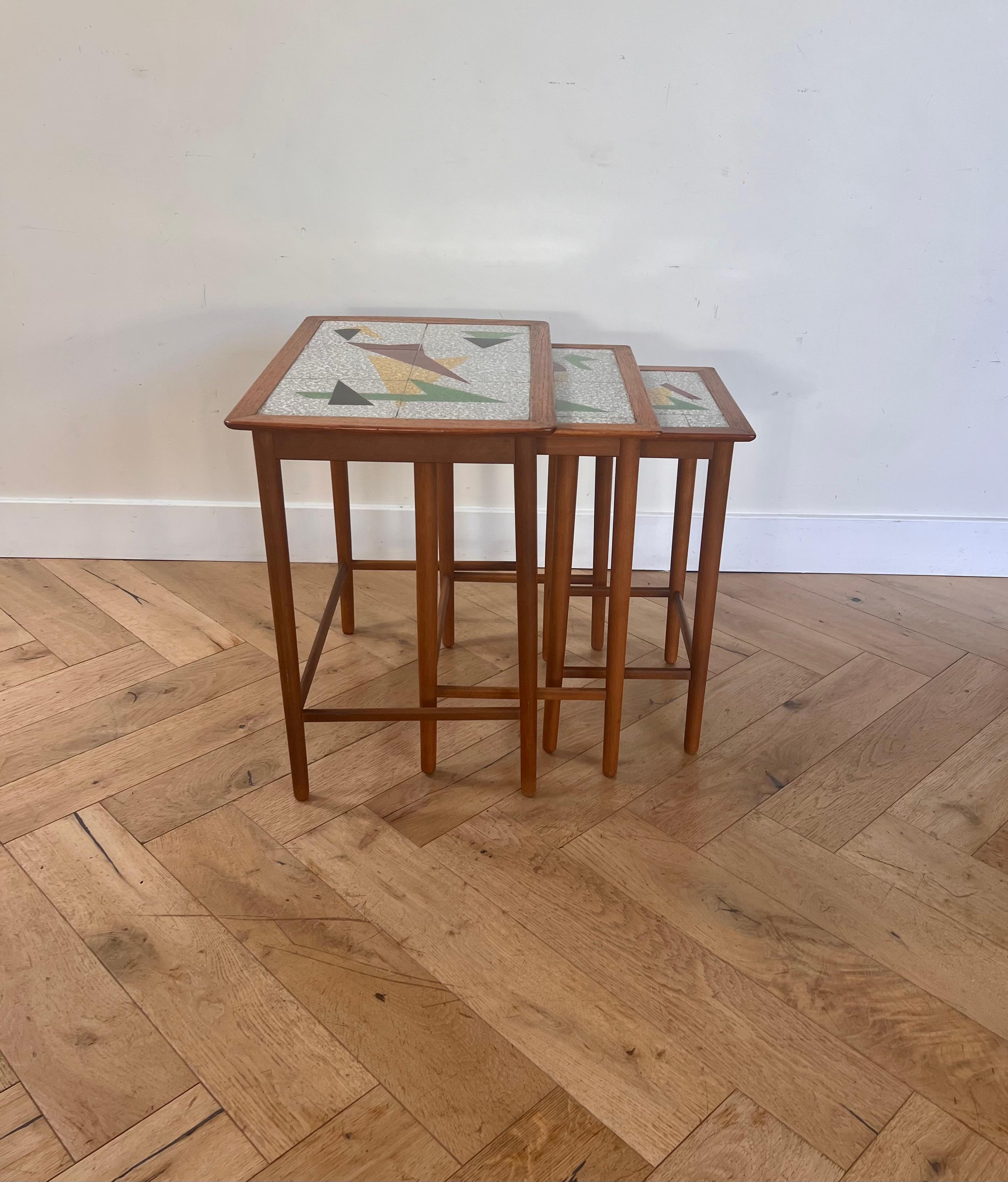 Set of 3 MCM Danish Teak and Tile Inlay Nesting Tables, 1960s 4