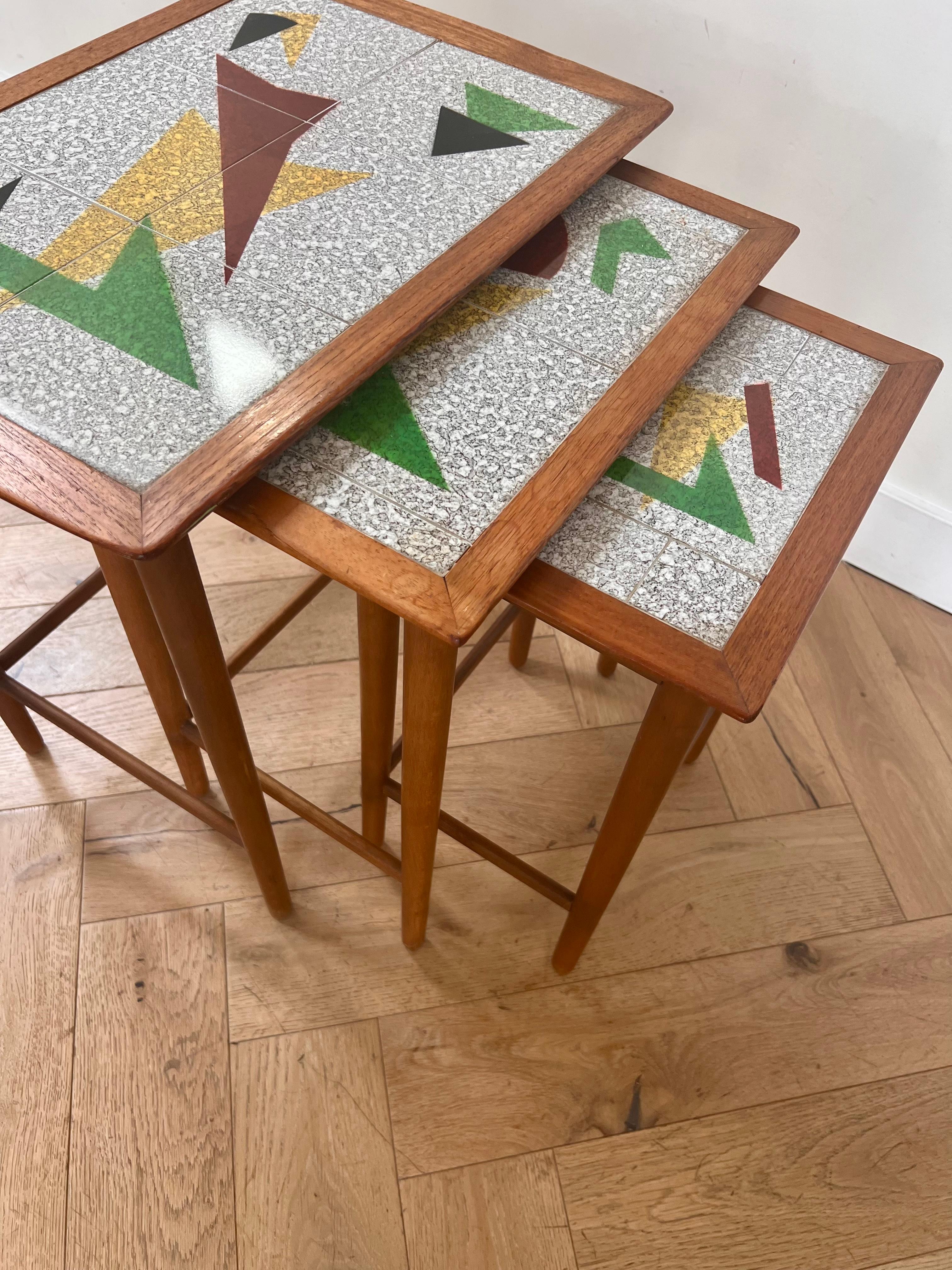 Set of 3 MCM Danish Teak and Tile Inlay Nesting Tables, 1960s 8