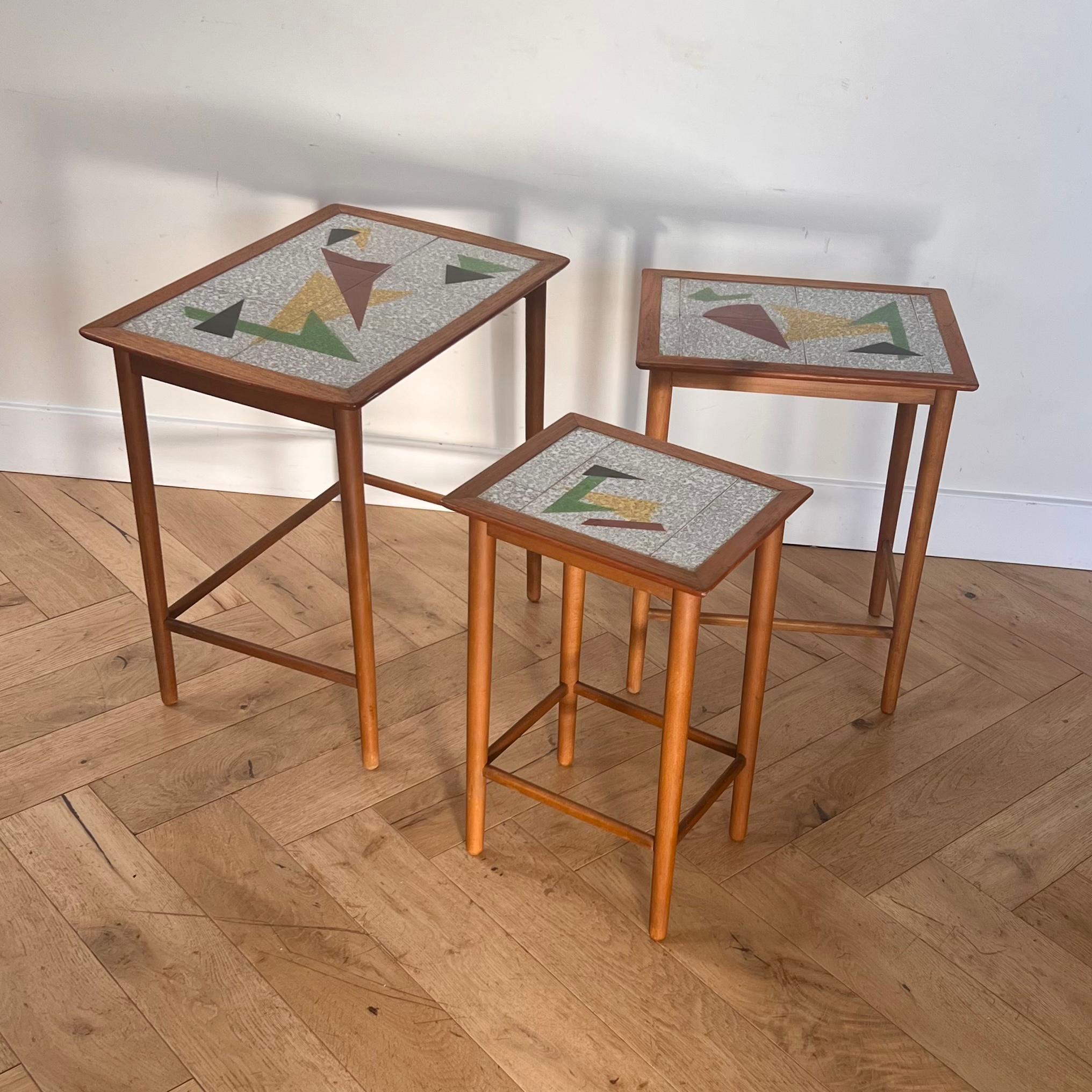 Set of 3 MCM Danish Teak and Tile Inlay Nesting Tables, 1960s 11