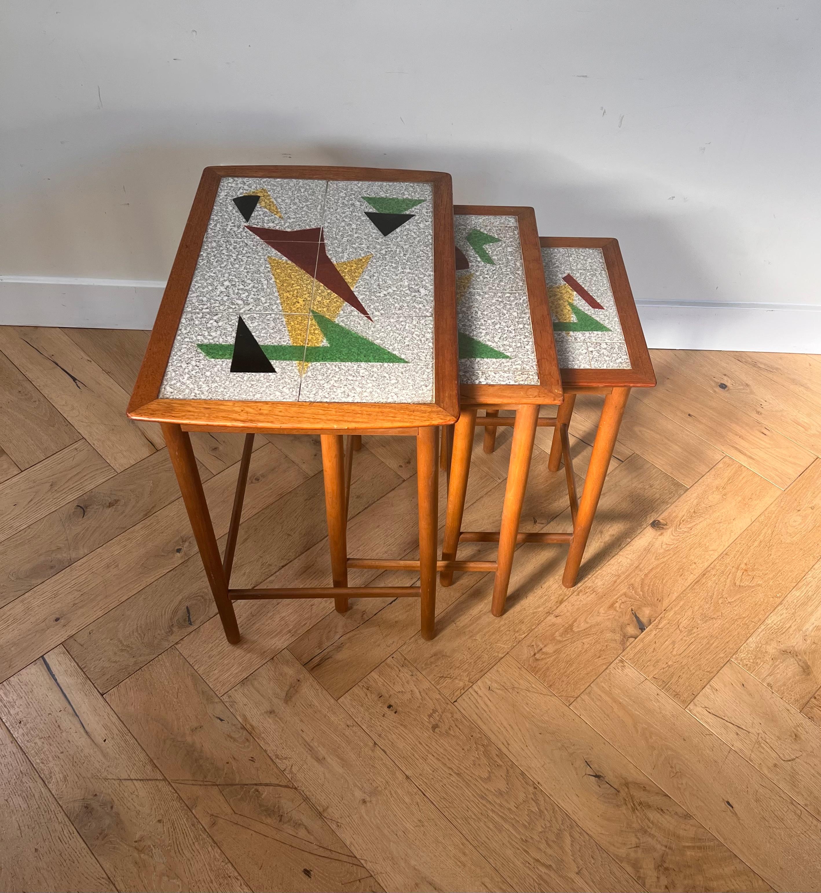 Set of 3 MCM Danish Teak and Tile Inlay Nesting Tables, 1960s 1