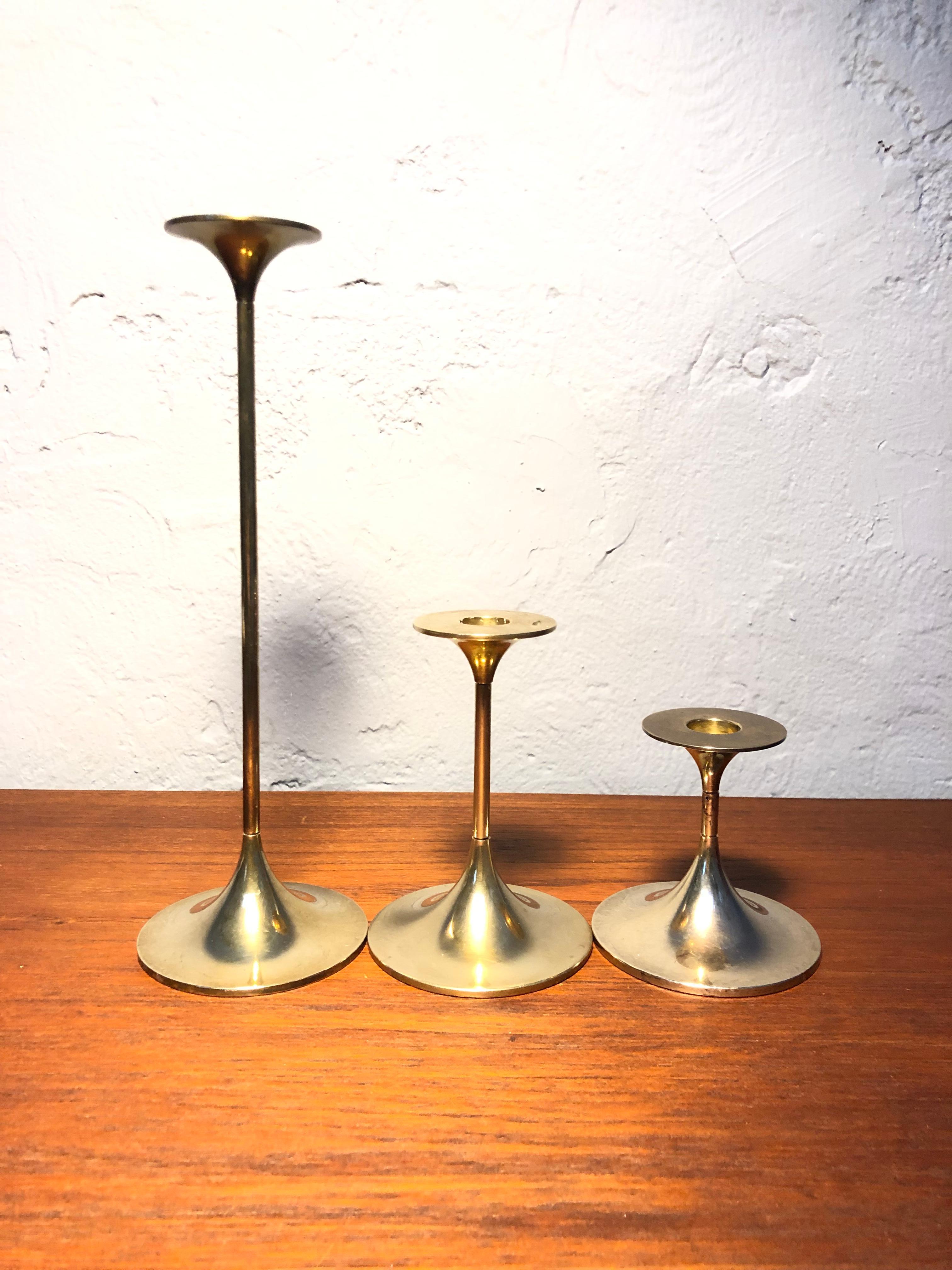 Set of 3 Mid-Century Moder Brass Candle Holders by Torben Ørskov of Copenhagen 5