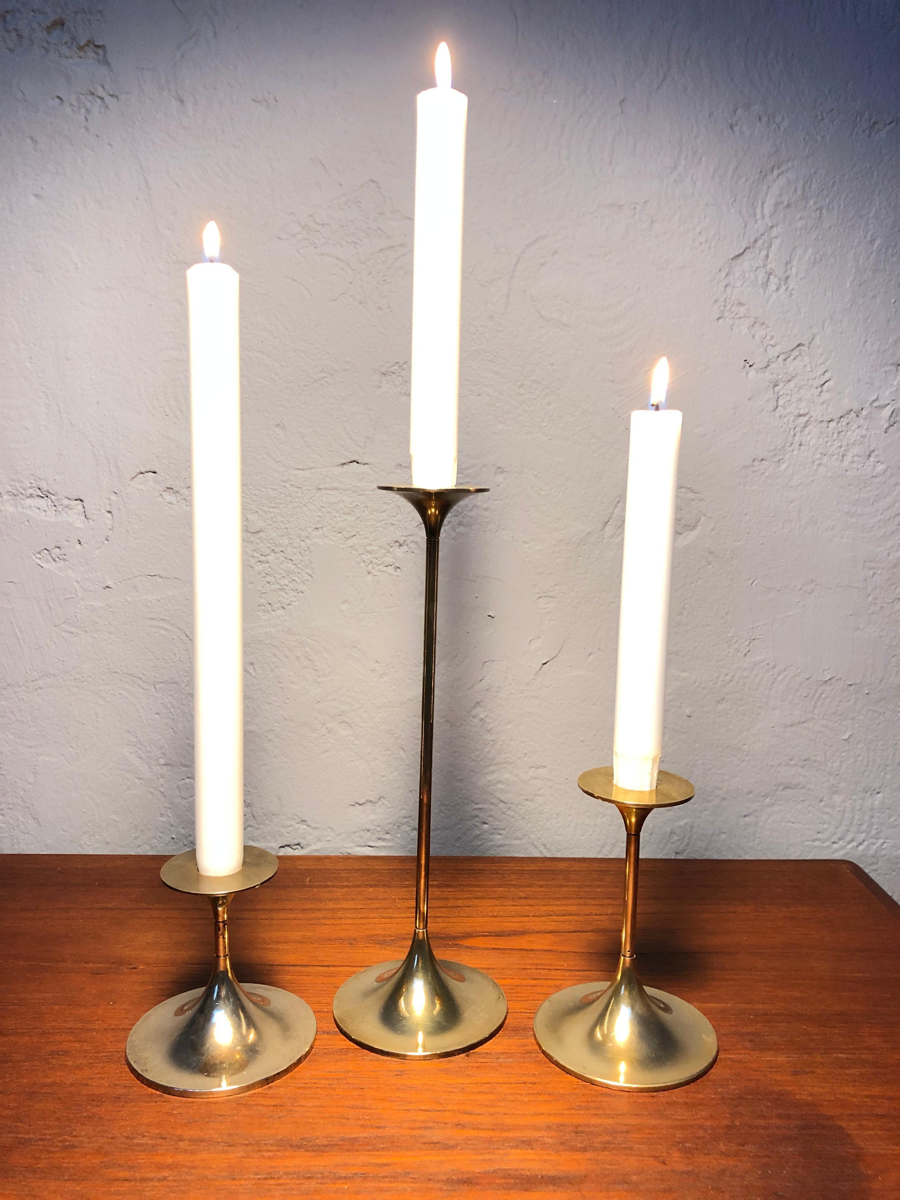 Mid-20th Century Set of 3 Mid-Century Moder Brass Candle Holders by Torben Ørskov of Copenhagen