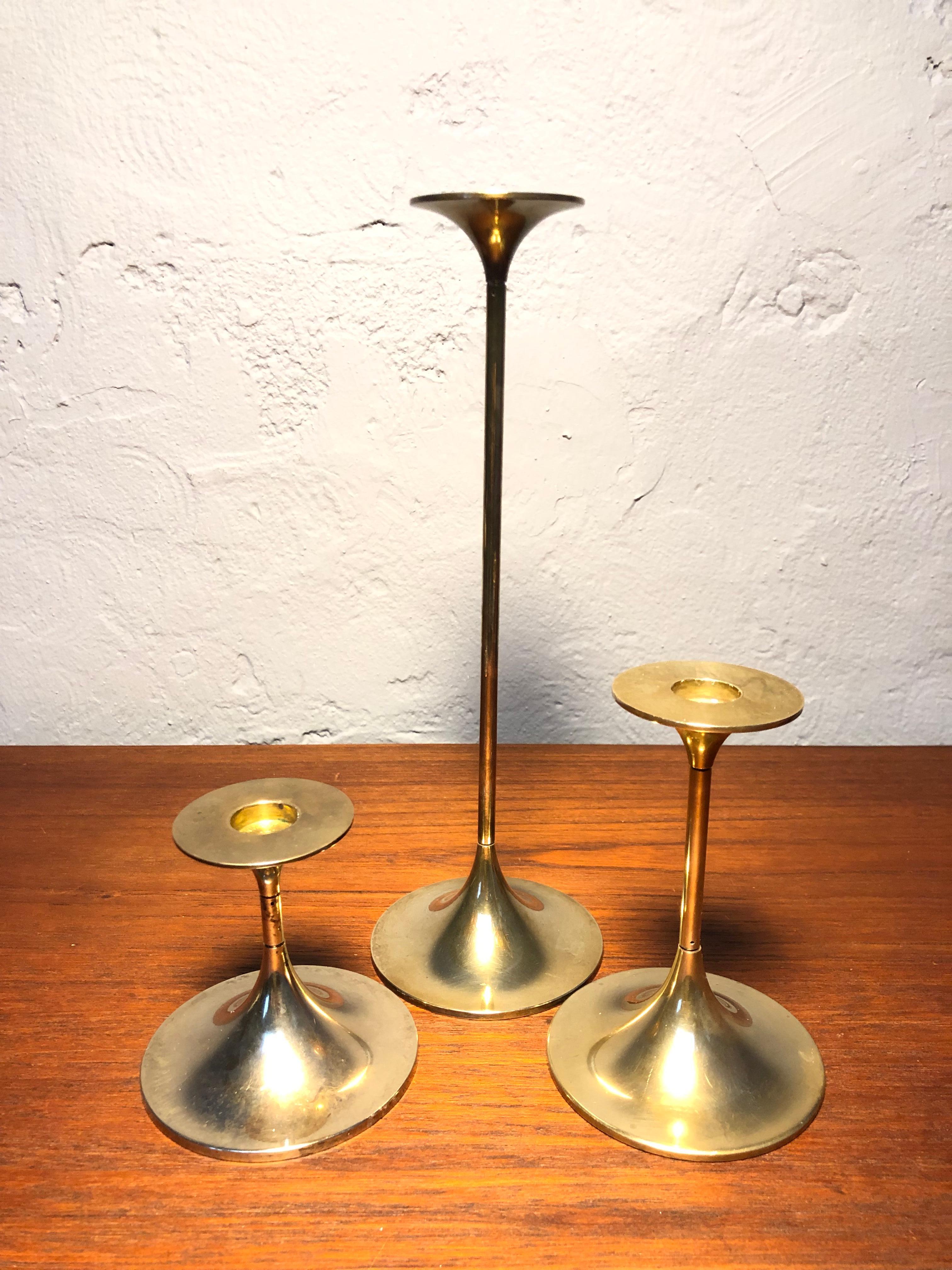 Set of 3 Mid-Century Moder Brass Candle Holders by Torben Ørskov of Copenhagen 1