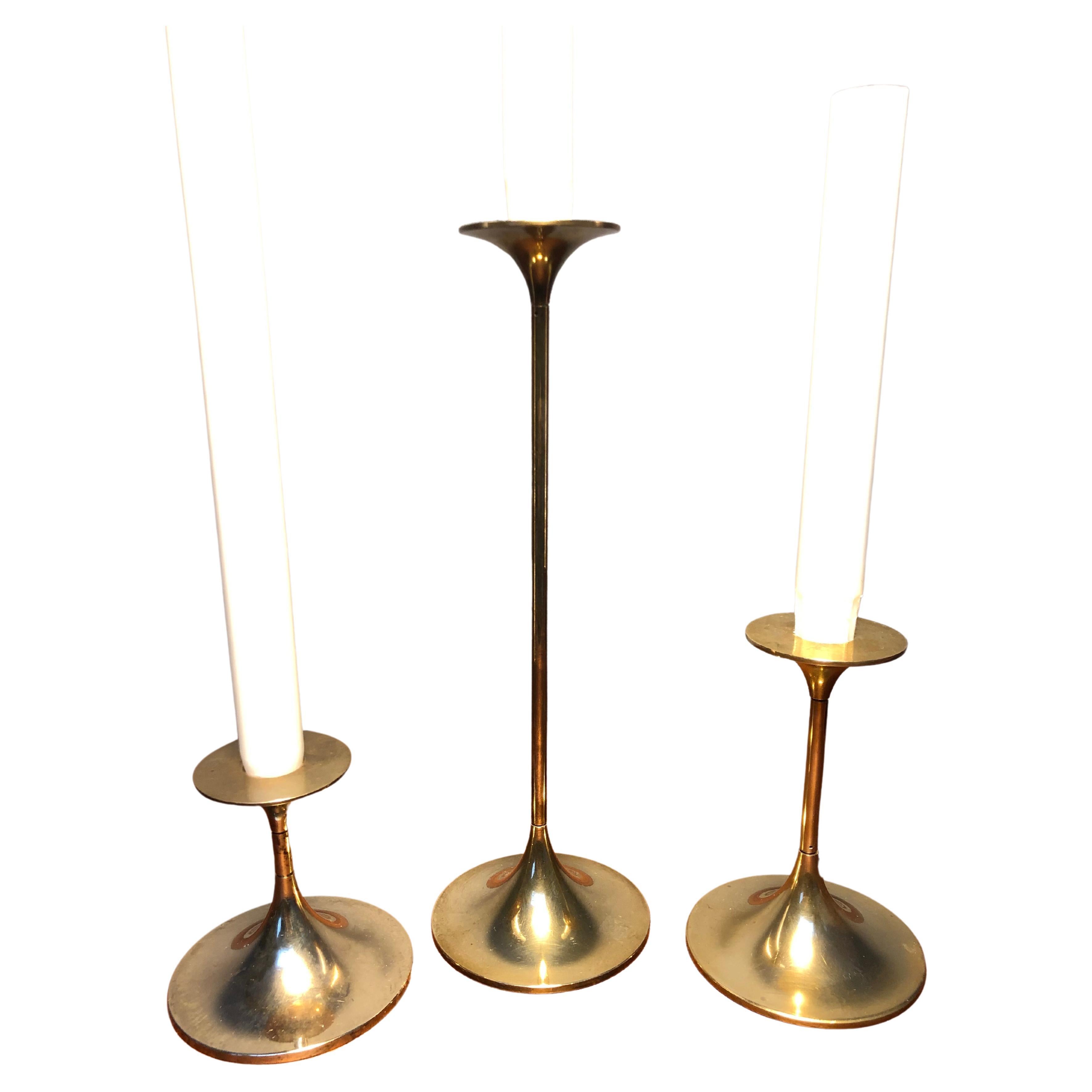 Set of 3 Mid-Century Moder Brass Candle Holders by Torben Ørskov of Copenhagen