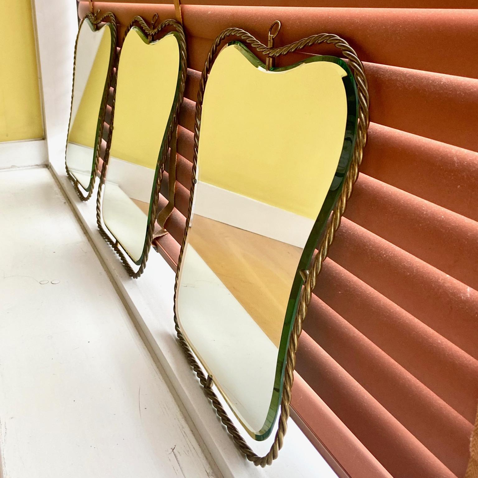 Set of 3 Midcentury Vintage Italian Brass Mirrors, circa 1950s 1