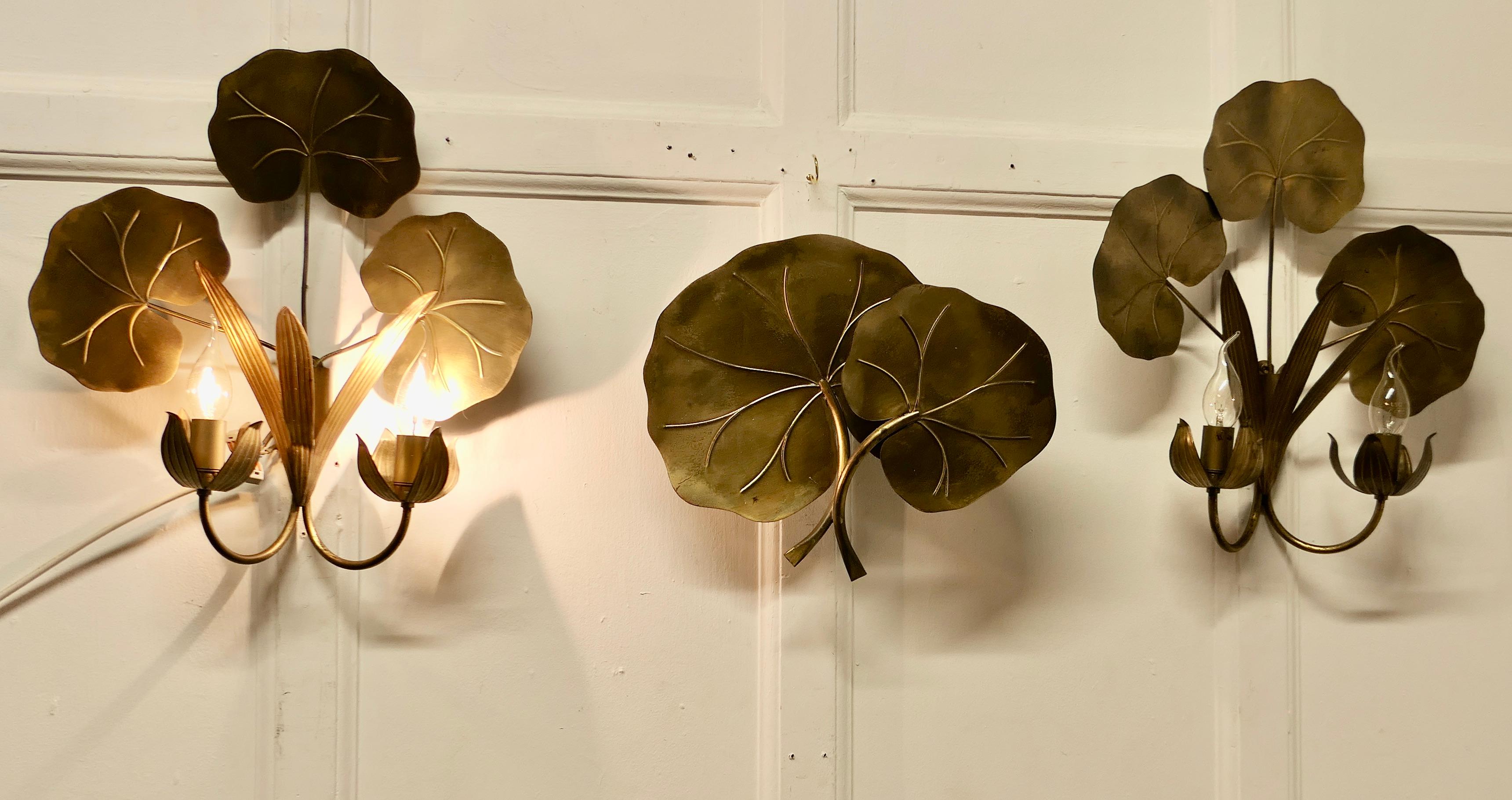 Mid-20th Century A Set of 3 of French Gilded Brass Wall Lights  These are very pretty set of wall