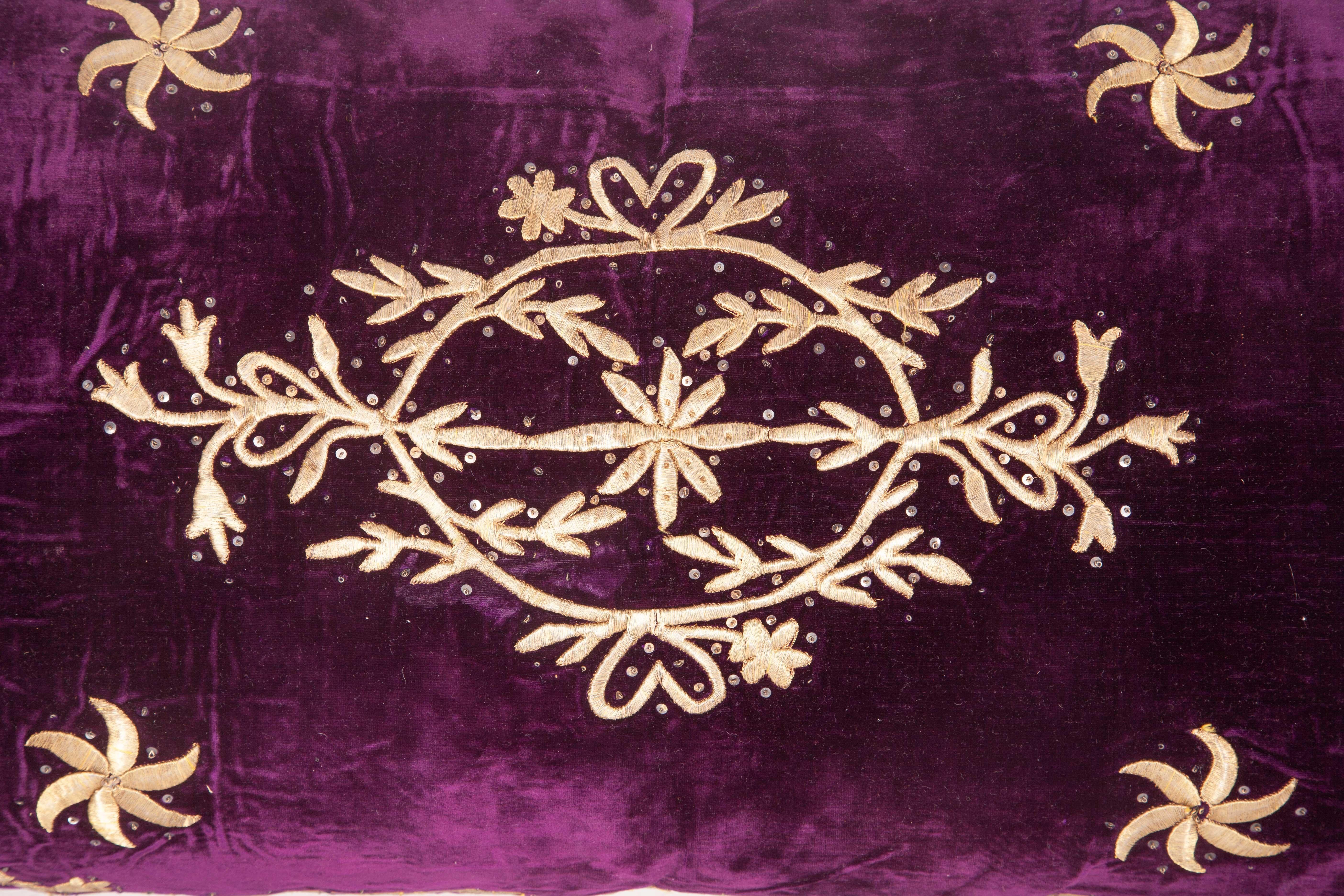 Embroidered Set of 3 Ottoman / Turkish Silk Velvet Sarma Technique Pillow Cases