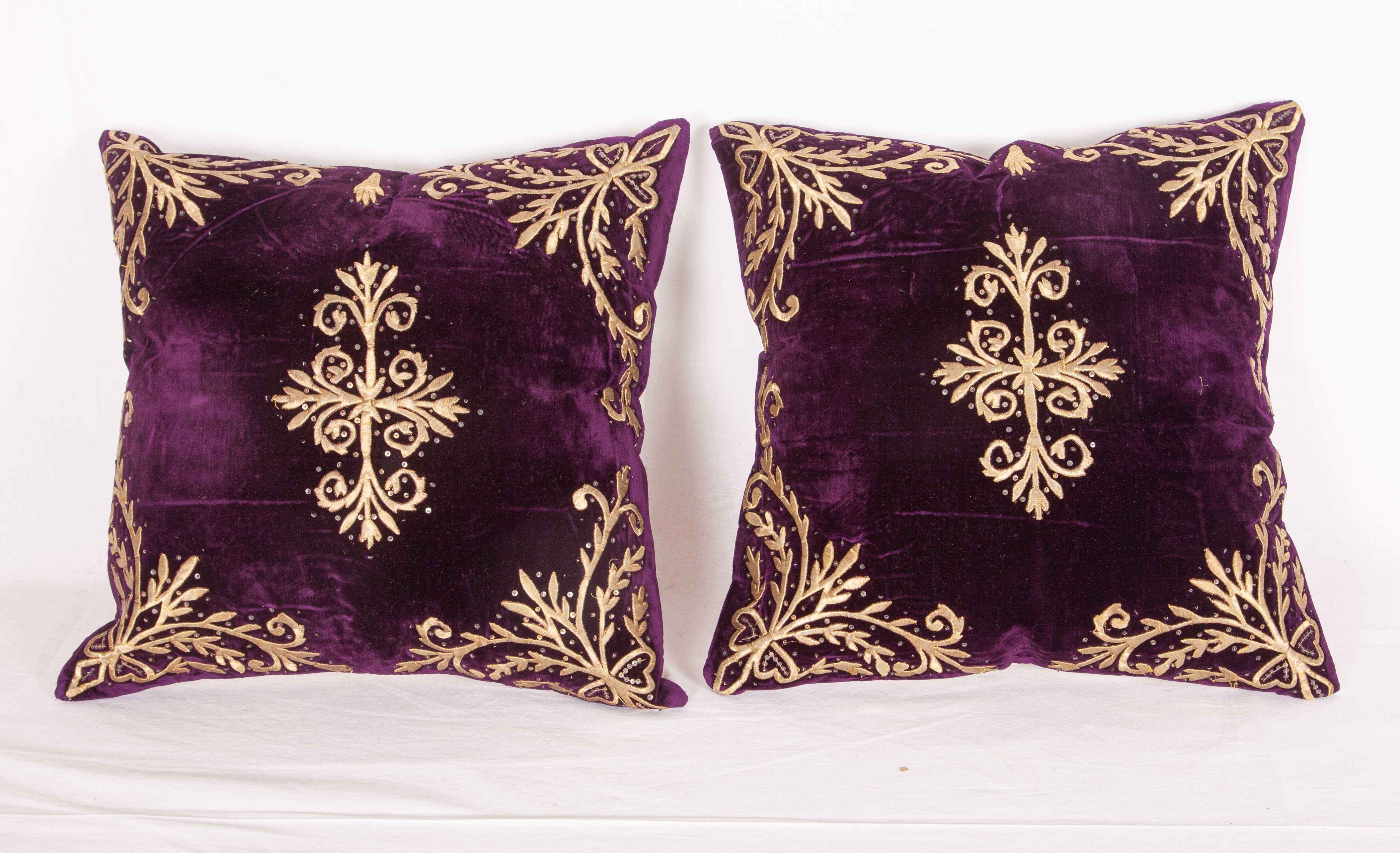 19th Century Set of 3 Ottoman / Turkish Silk Velvet Sarma Technique Pillow Cases