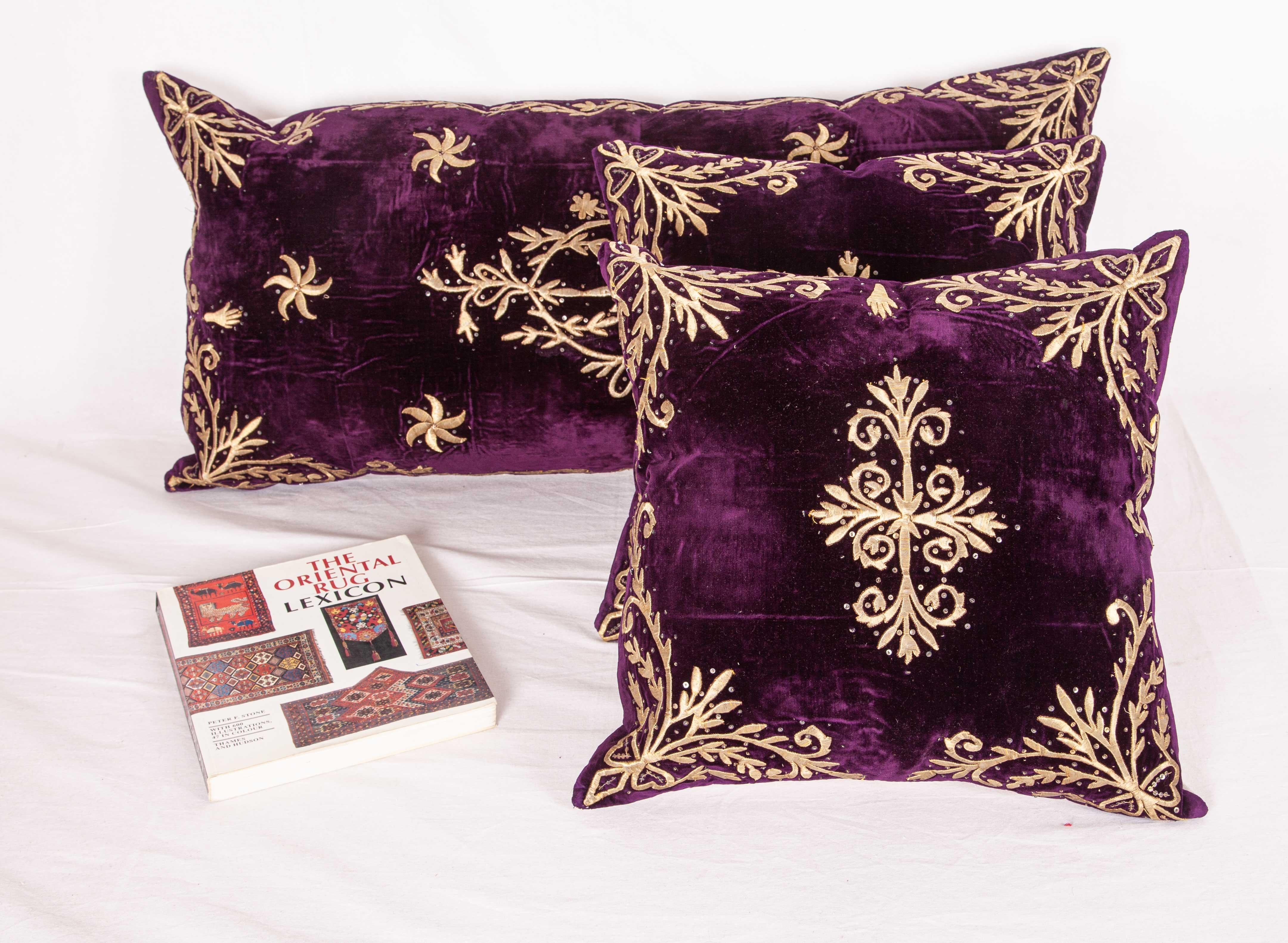 Set of 3 Ottoman / Turkish Silk Velvet Sarma Technique Pillow Cases 3