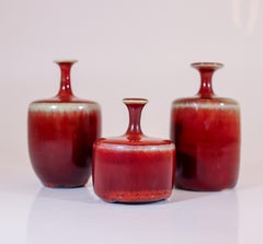 Juego de 3 jarrones de cerámica rojo sangre de buey - Rolf Palm - Mölle 1971