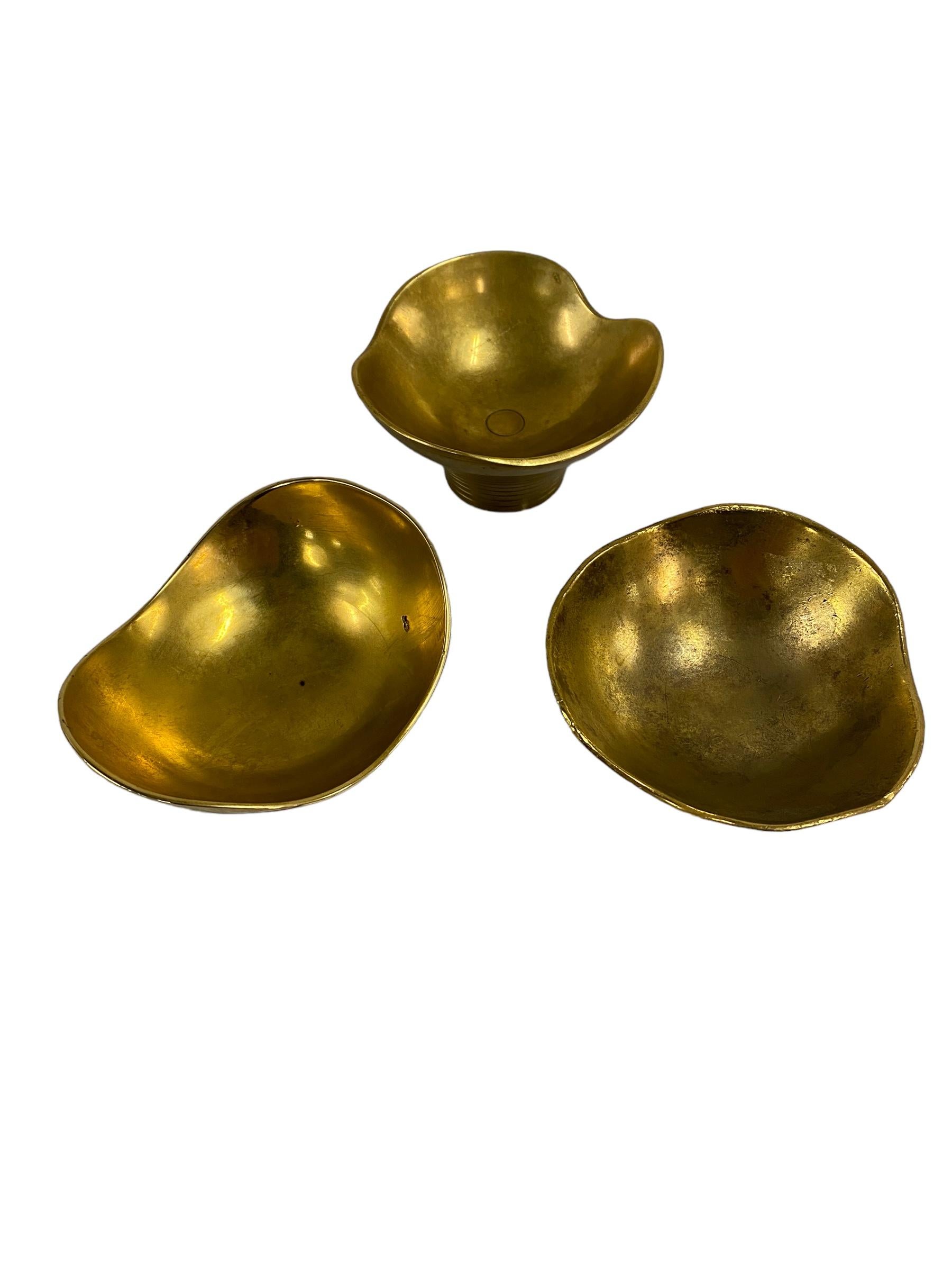 Scandinavian Modern A Set of 3 Paavo & Helena Tynell Brass Bowl no. 4, Taito 1940s For Sale
