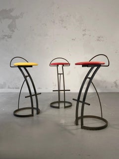 A Set of 3 POST-MODERN BAR STOOLS, in the style of MEMPHIS, France 1980