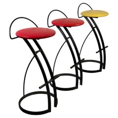 A Set of 3 POST-MODERN BAR STOOLS, in the style of MEMPHIS, France 1980