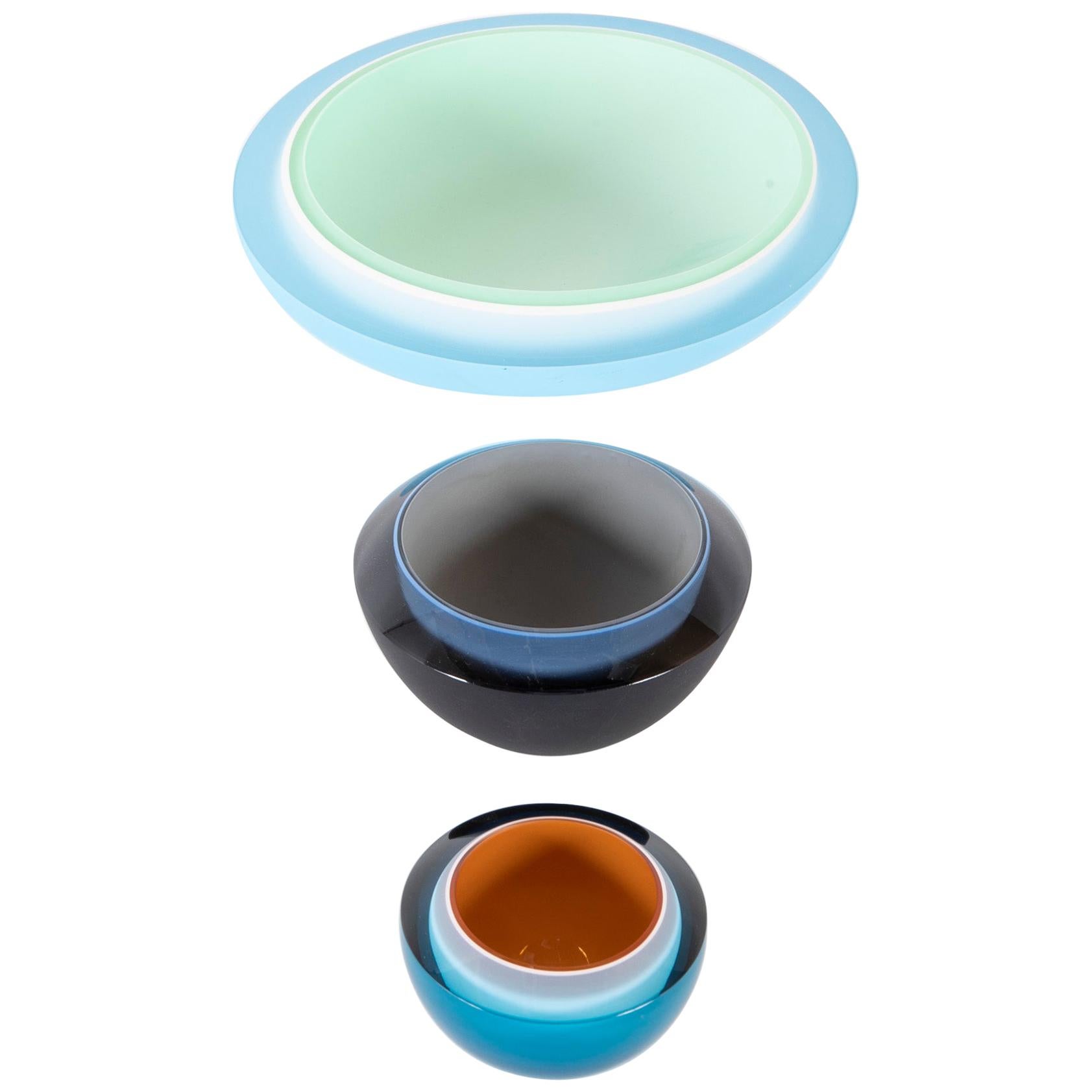 Set of 3 Rachael Woodman Three-Color Case Glass Polished Vessels