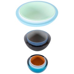 Retro Set of 3 Rachael Woodman Three-Color Case Glass Polished Vessels