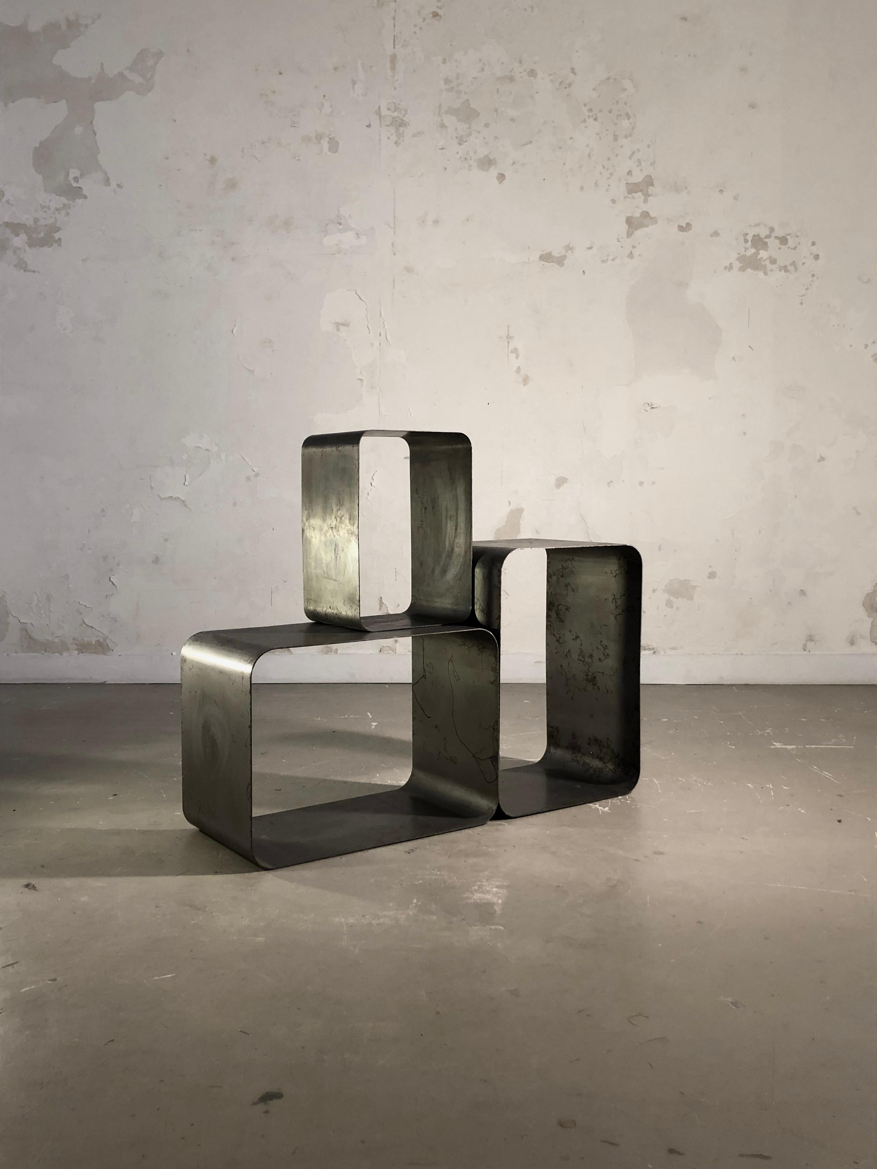 Metal A Set of 3 RADICAL POSTMODERN Side or COFFEE TABLES, by KAPPA, France 1970 For Sale