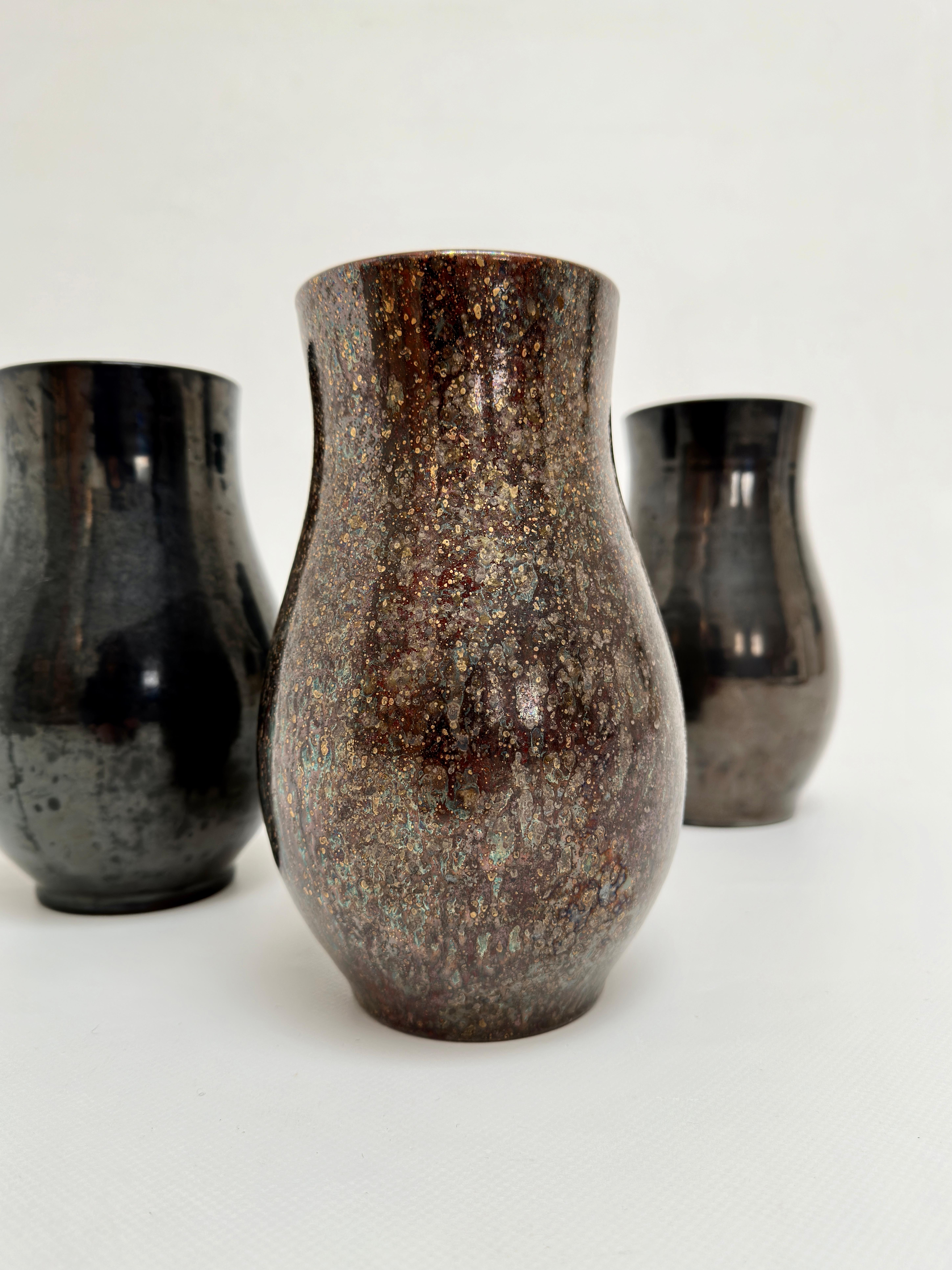 Mid-Century Modern Ensemble de 3 vases, Accolay, France, vers 1960 en vente