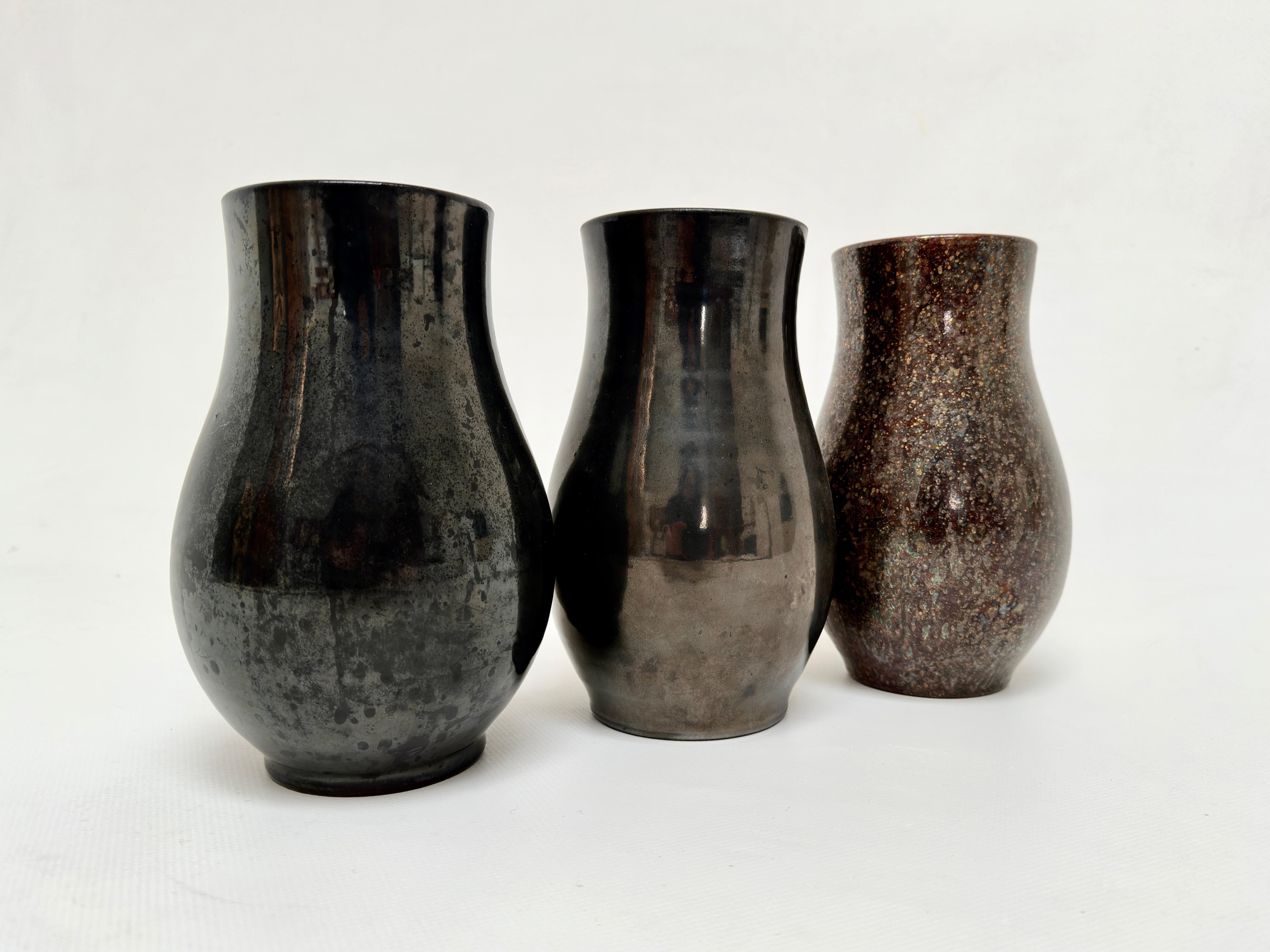 Glazed A Set of 3 Vases, Accolay, France c. 1960 For Sale
