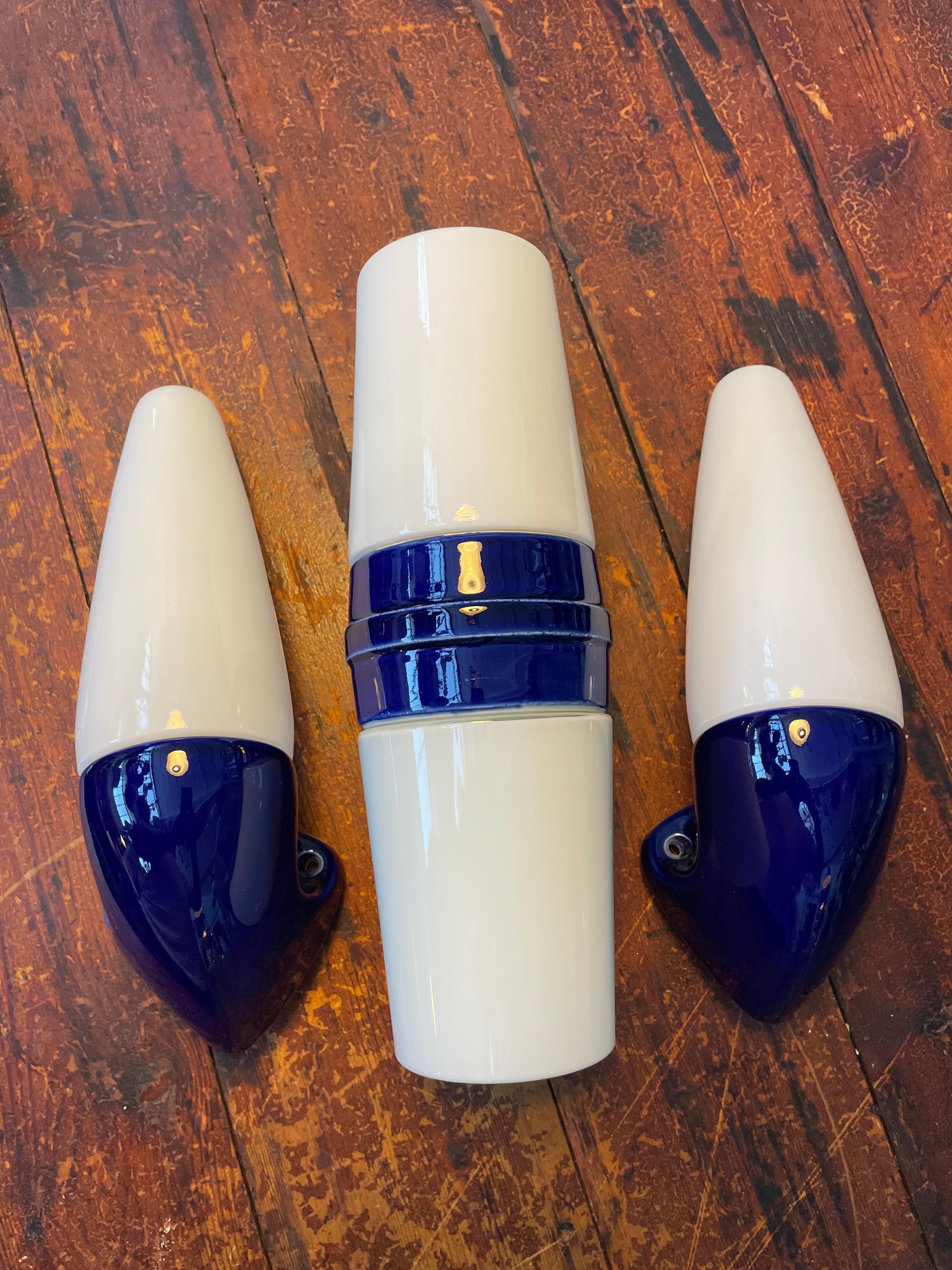 Hand-Crafted A set Of 3 Vintage Ifö of Sweden Ceramic Bathroom Lamps For Sale