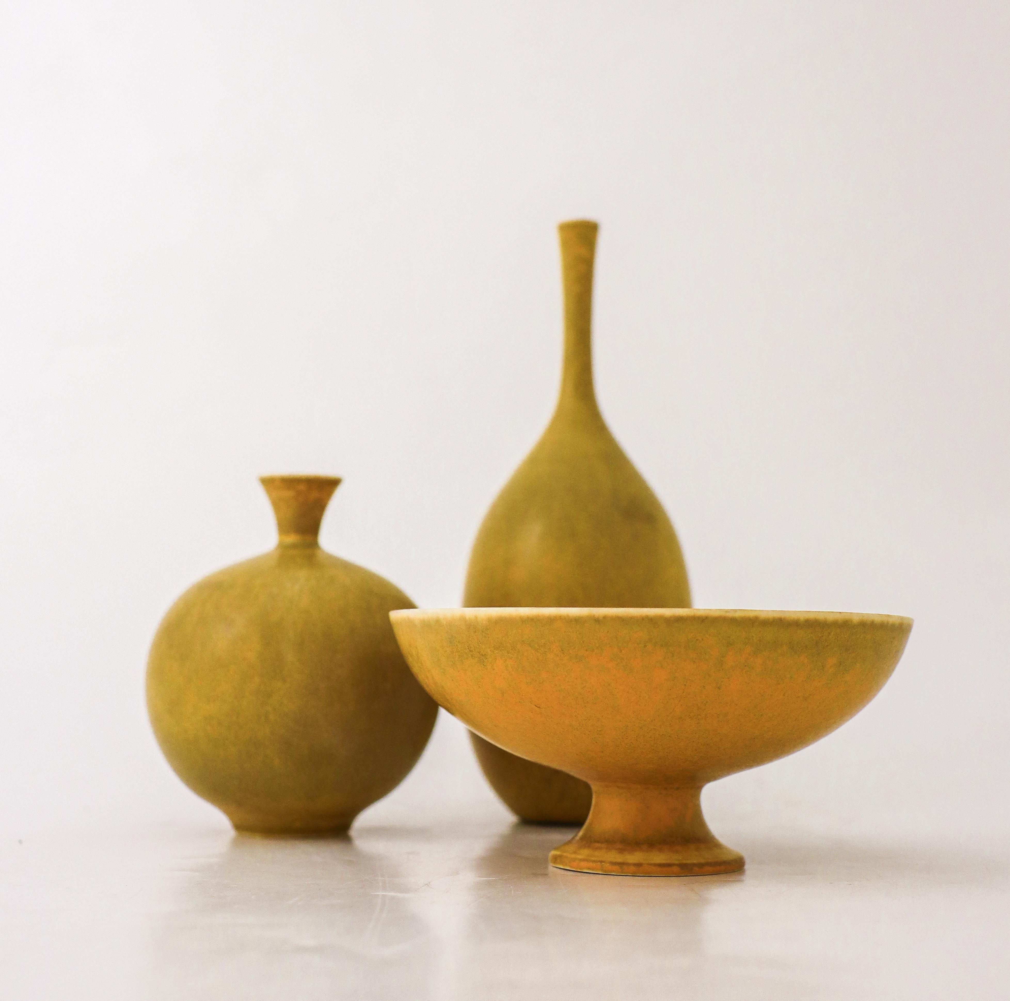 Swedish A set of 3 Yellow Ceramic vases & bowl - Sven Wejsfelt Gustavsberg 1990
