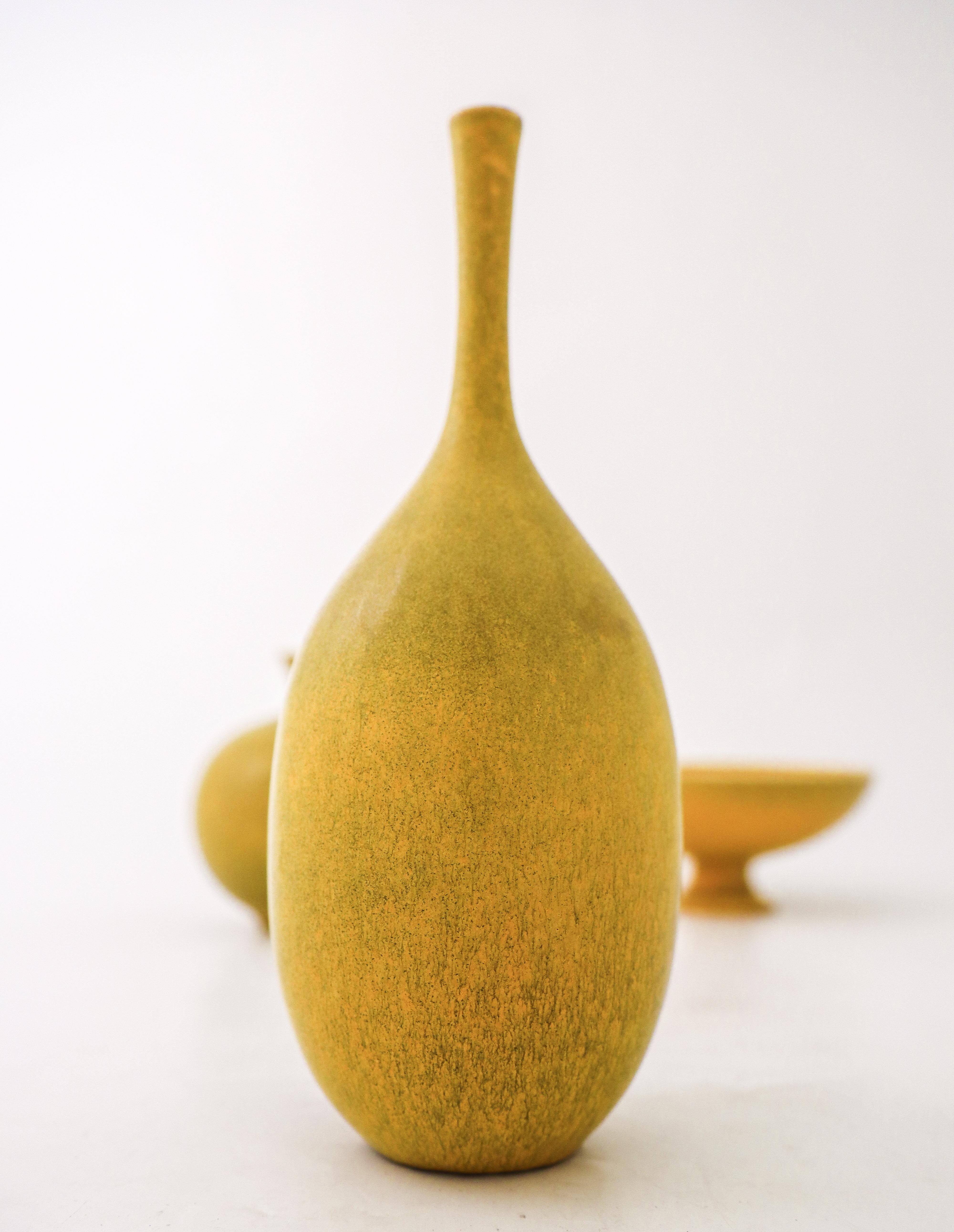 A set of 3 Yellow Ceramic vases & bowl - Sven Wejsfelt Gustavsberg 1990 2