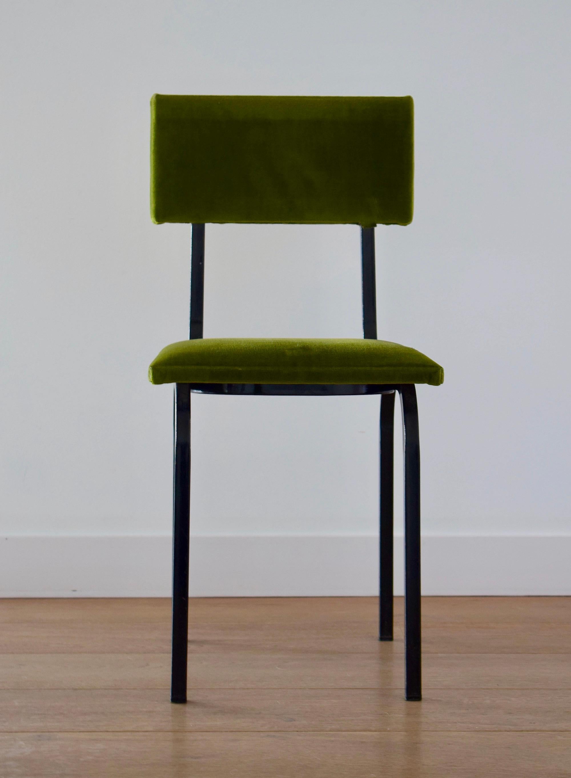 Set of 4 1960s Dining Chairs in Green Velvet with Black Metal Frames 4