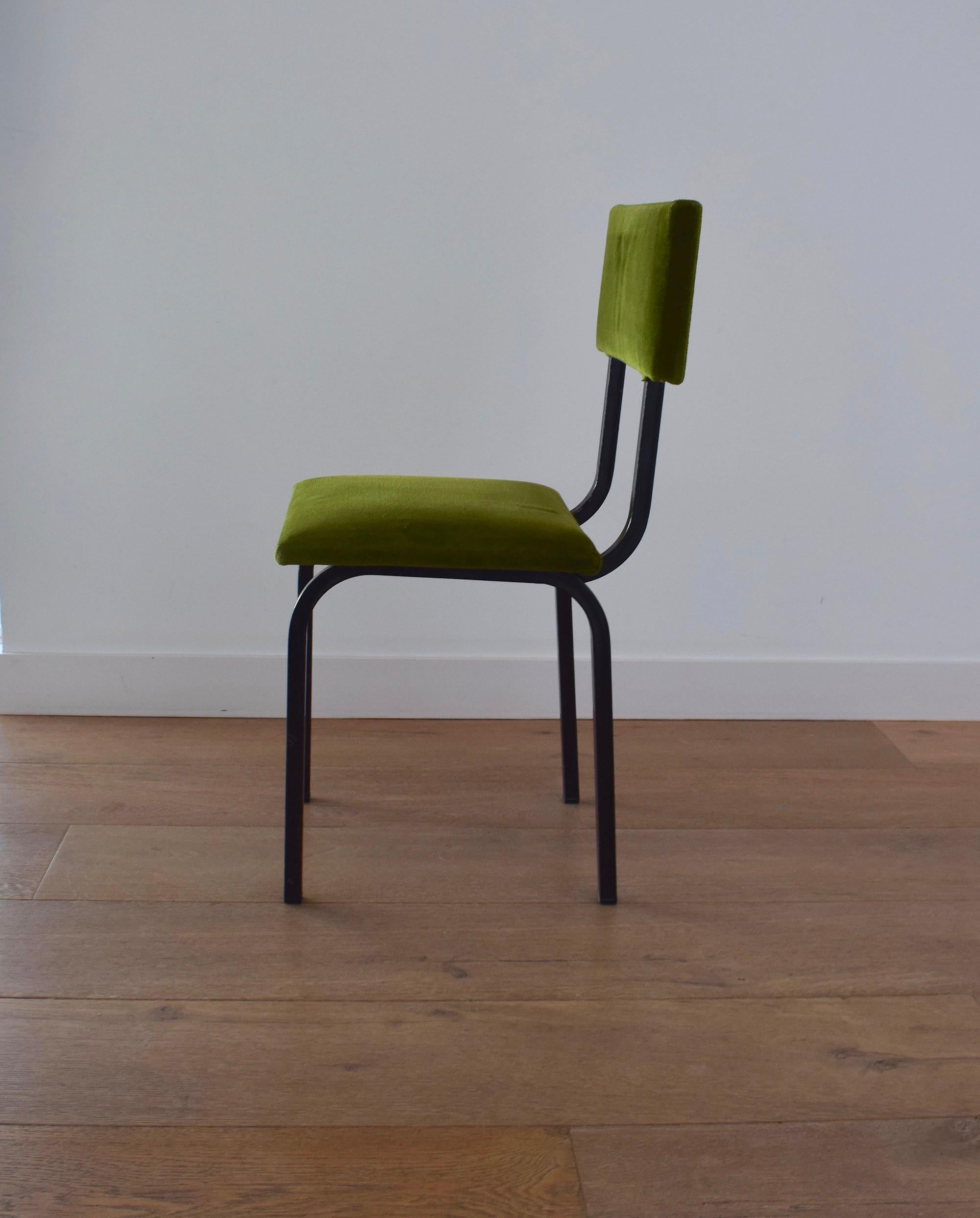 Set of 4 1960s Dining Chairs in Green Velvet with Black Metal Frames 6