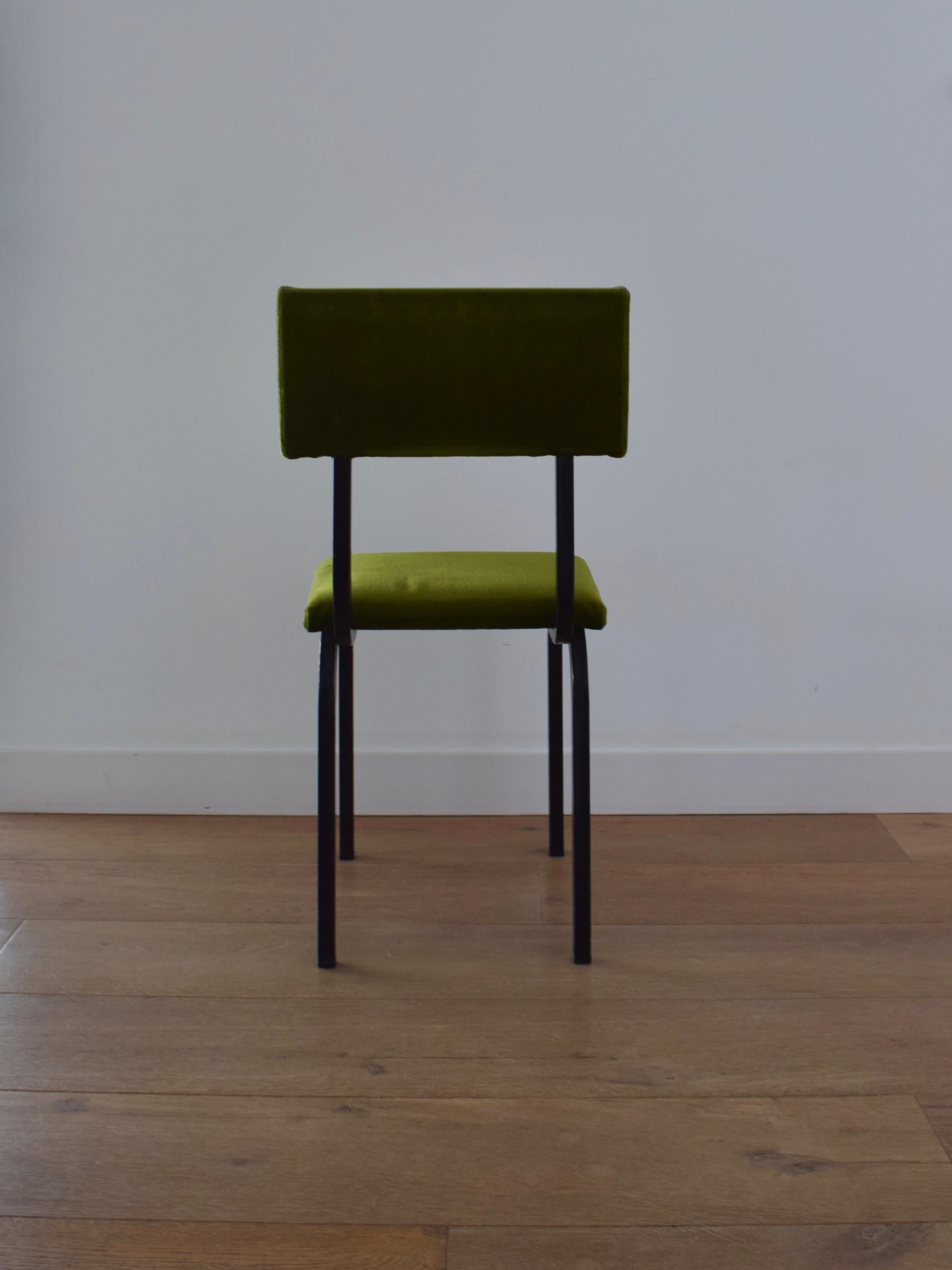 Set of 4 1960s Dining Chairs in Green Velvet with Black Metal Frames 7